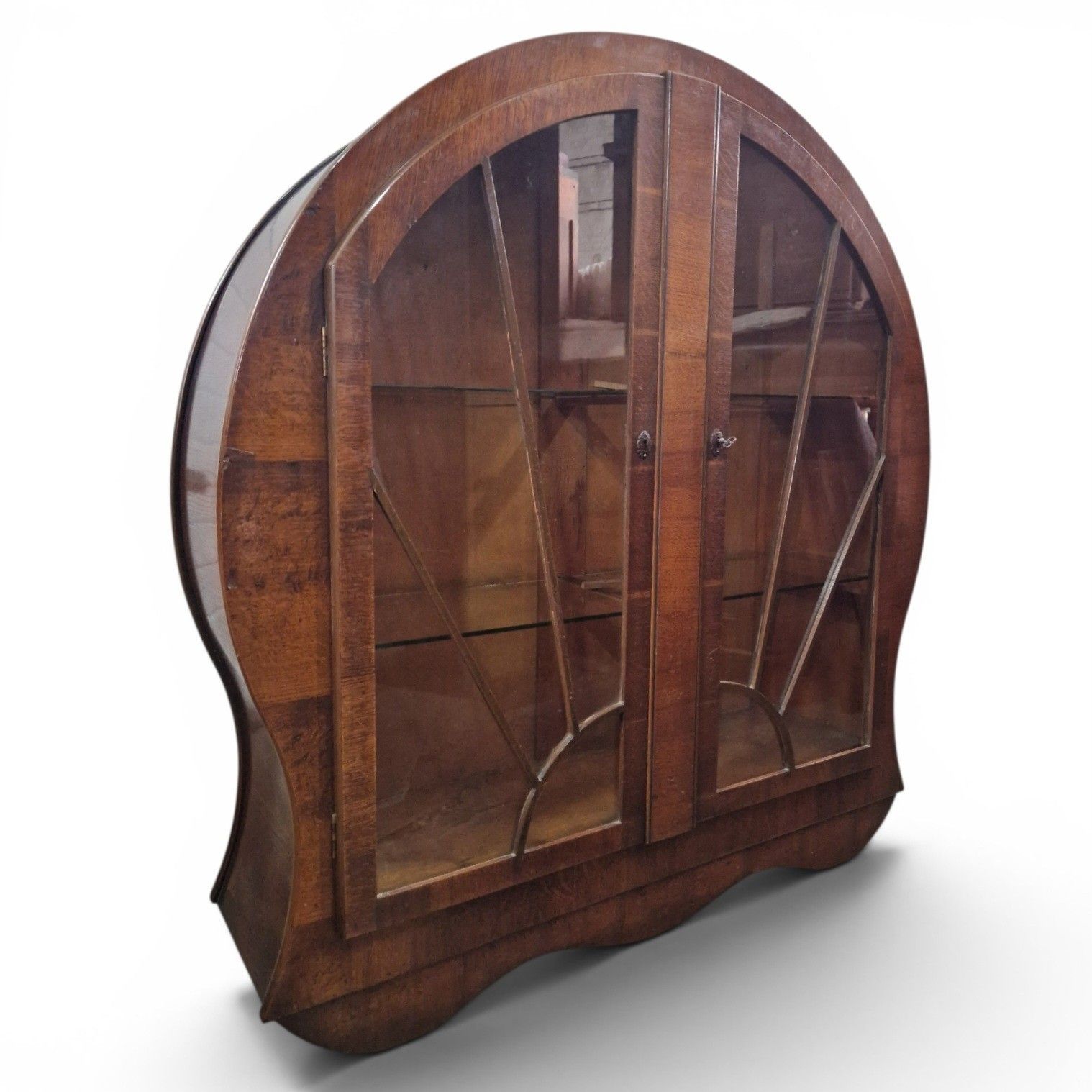 375.0 Art Deco Porthole Display Cabinet Glazed Mahogany Lockable Vintage Double Door photo