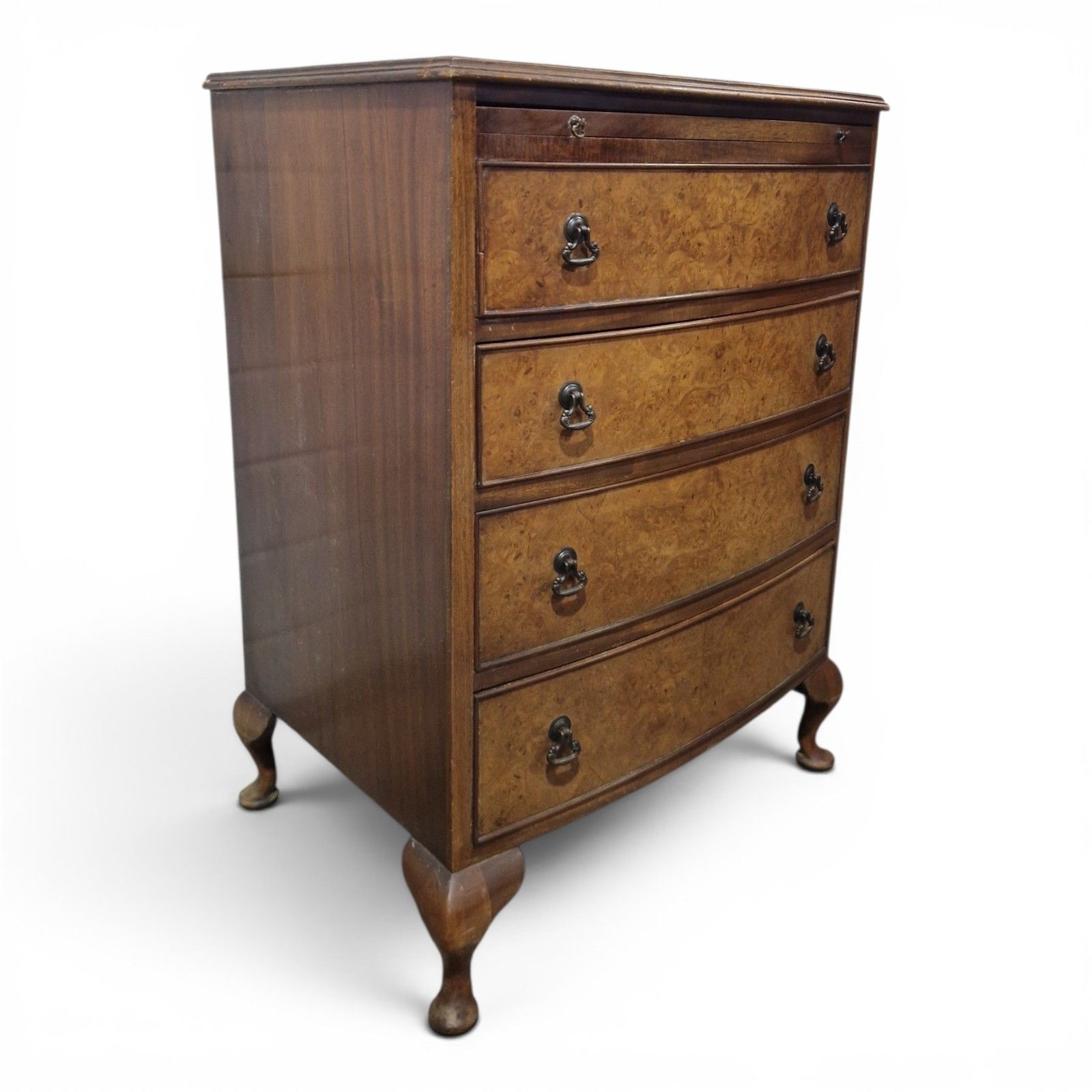 Walnut Bow Front Chest 4 Drawers Brush Slide Cabriole Legs Antique Style photo for sale