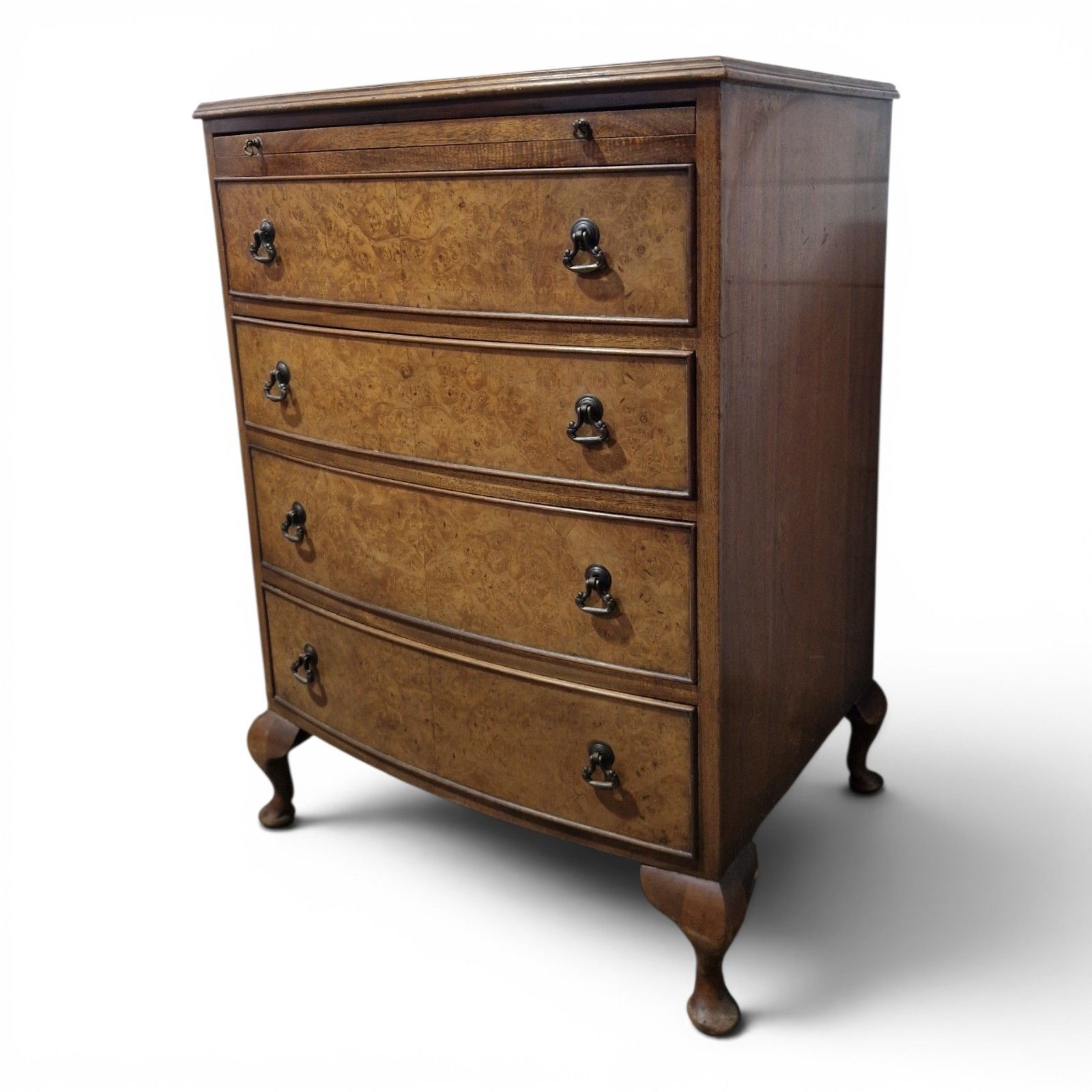 Walnut Bow Front Chest 4 Drawers Brush Slide Cabriole Legs Antique Style photo Furniture