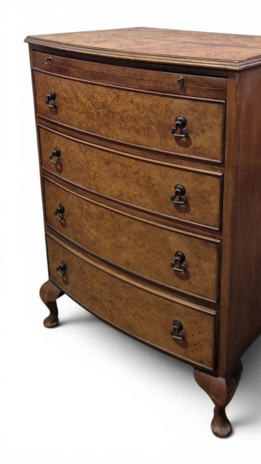Walnut Bow Front Chest 4 Drawers Brush Slide Cabriole Legs Antique Style photo vintage