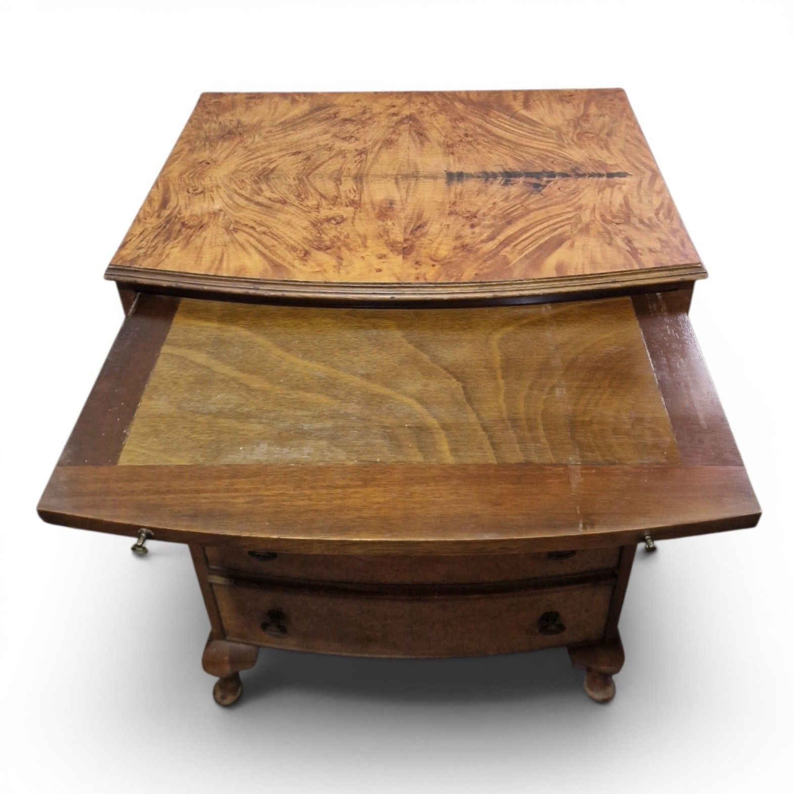 Furniture Walnut Bow Front Chest 4 Drawers Brush Slide Cabriole Legs Antique Style photo
