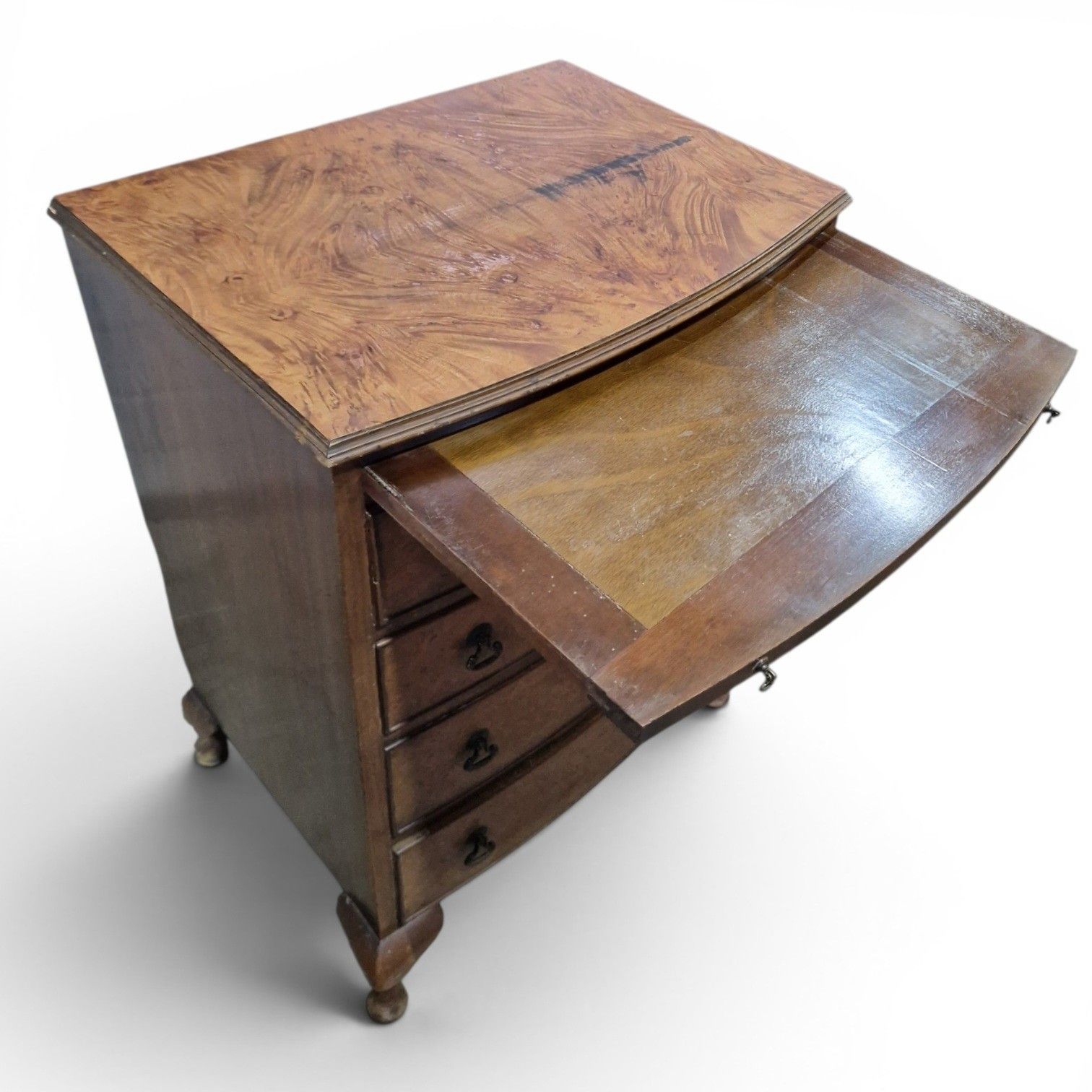 photo buy Walnut Bow Front Chest 4 Drawers Brush Slide Cabriole Legs Antique Style