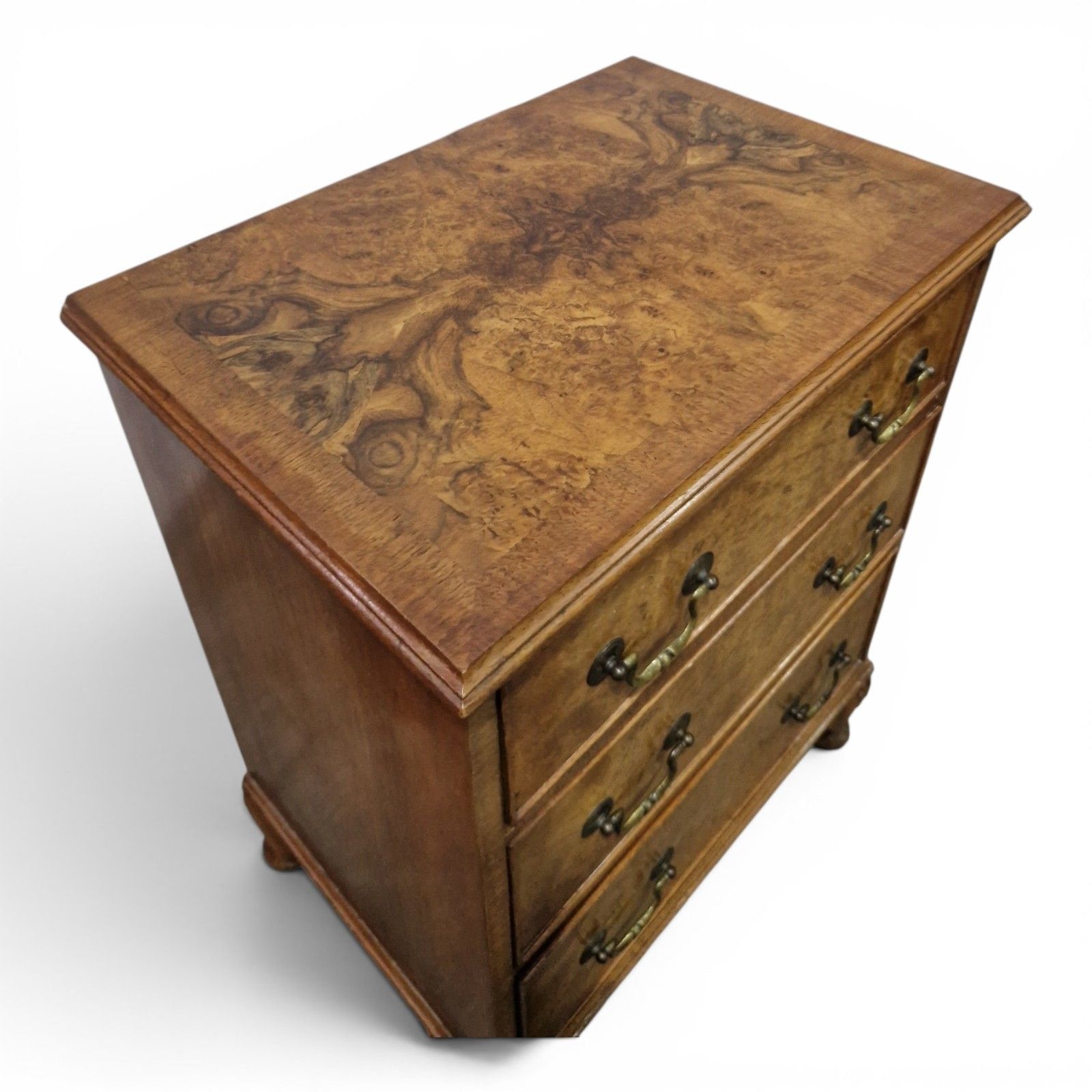 Walnut Chest Of 3 Drawers Cabriole Legs Figured Top Small Antique Style photo buy