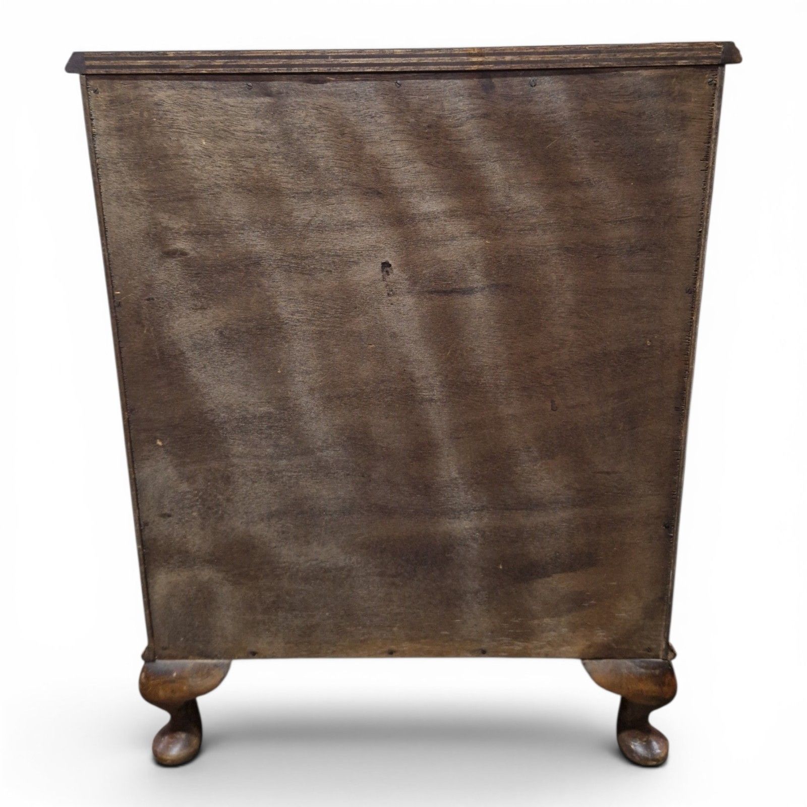 photo vintage Walnut Chest Of 3 Drawers Cabriole Legs Figured Top Small Antique Style