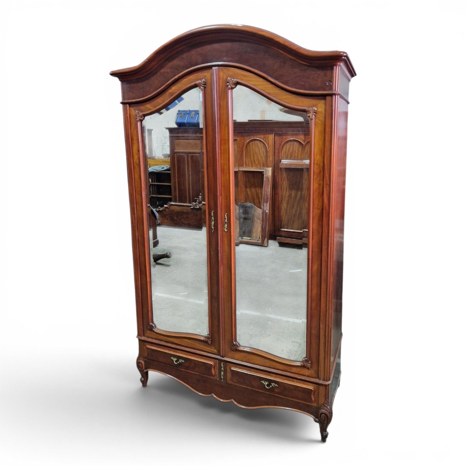 Large French Mirrored Armoire Wardrobe Double Door Hanging Closet Tall photo for sale