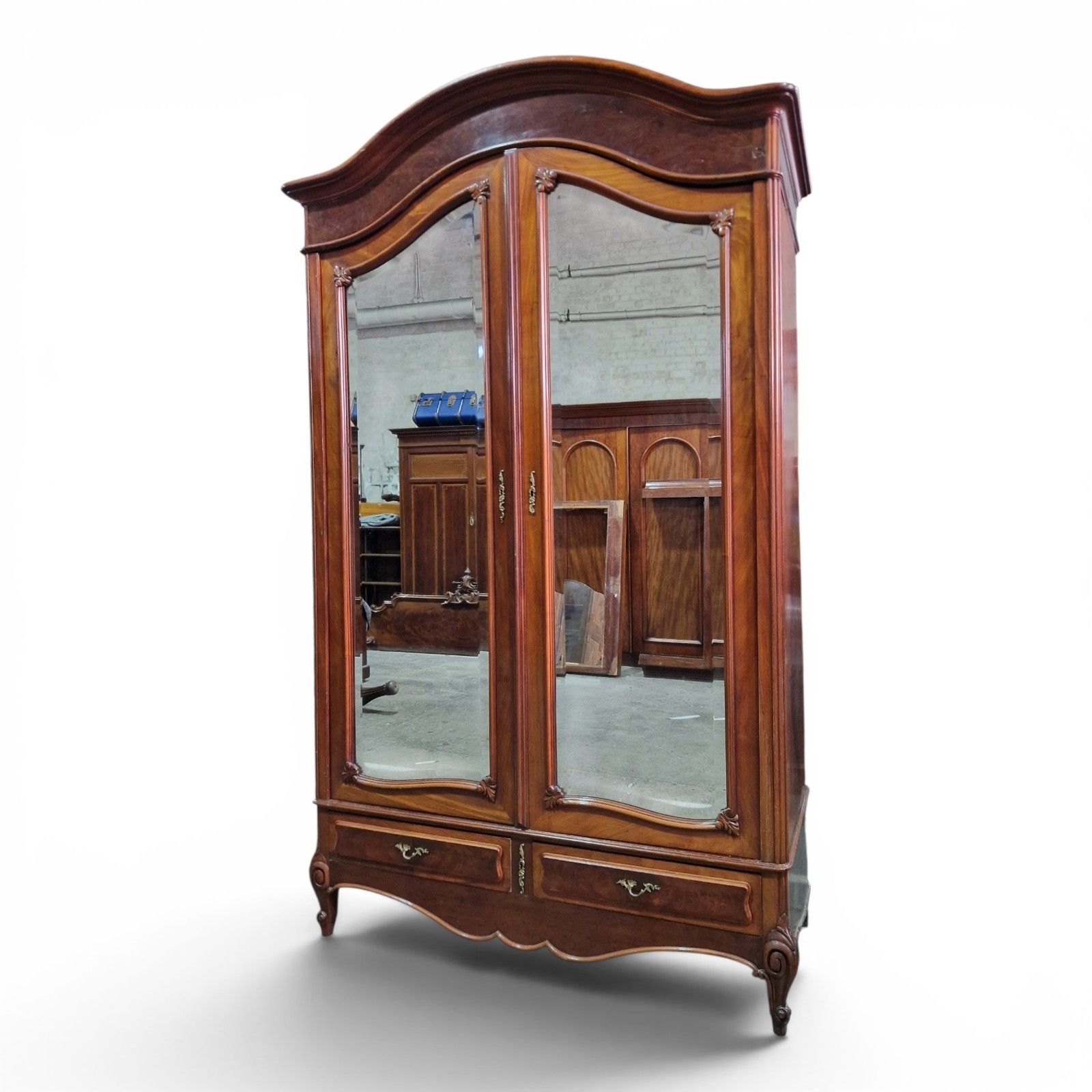 Large French Mirrored Armoire Wardrobe Double Door Hanging Closet Tall photo Furniture