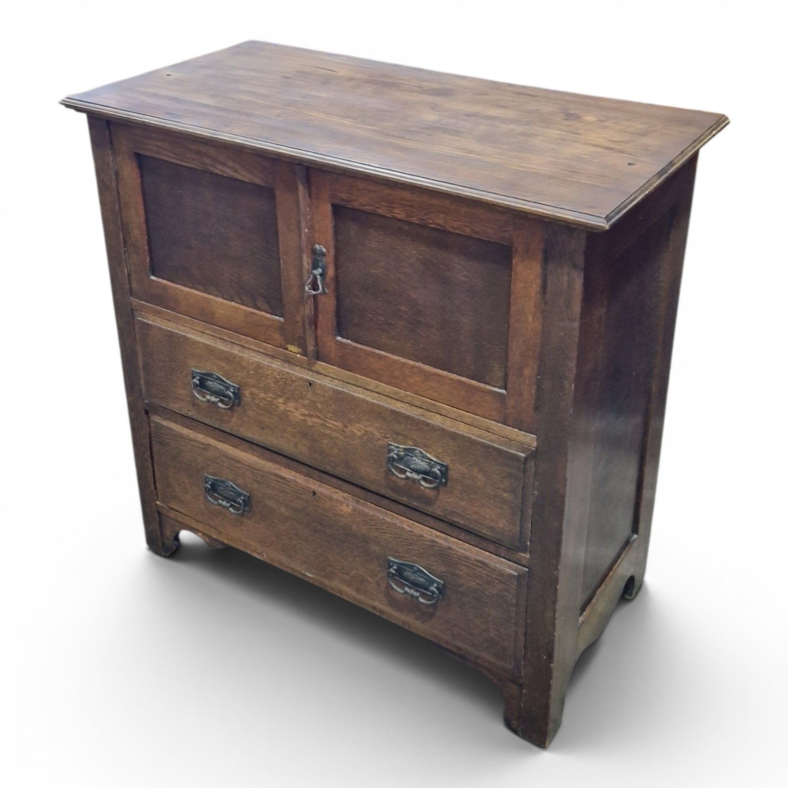 Arts & Crafts Oak Millinery Cabinet Linen Cupboard Storage Cabinet Drawers photo vintage