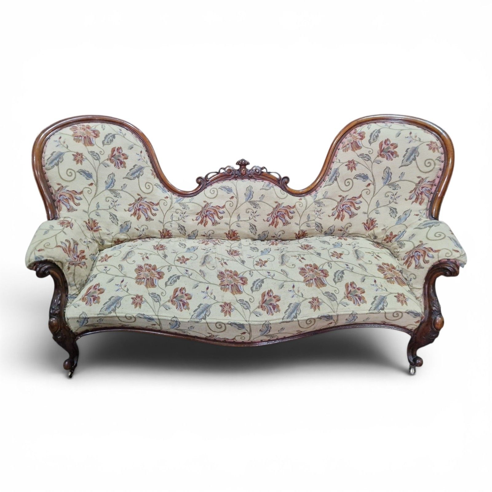 Antique Victorian Double Ended Chaise Settee Balloon Back Sofa Carved Large photo furniture