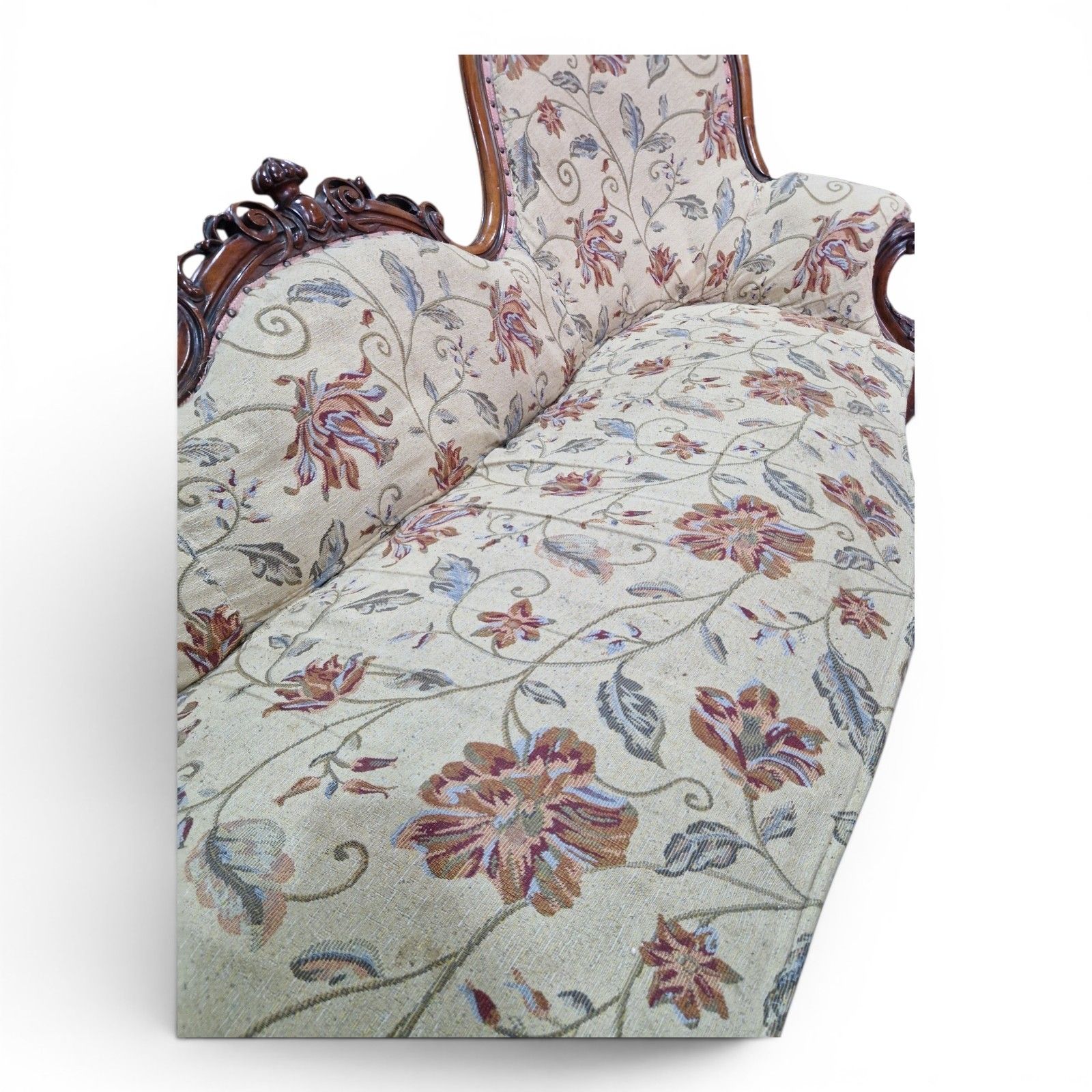 photo for sale Antique Victorian Double Ended Chaise Settee Balloon Back Sofa Carved Large