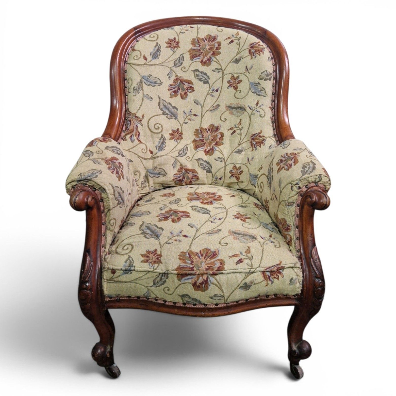 Antique Victorian Spoon Back Armchair Tub Chair Carved Walnut photo furniture