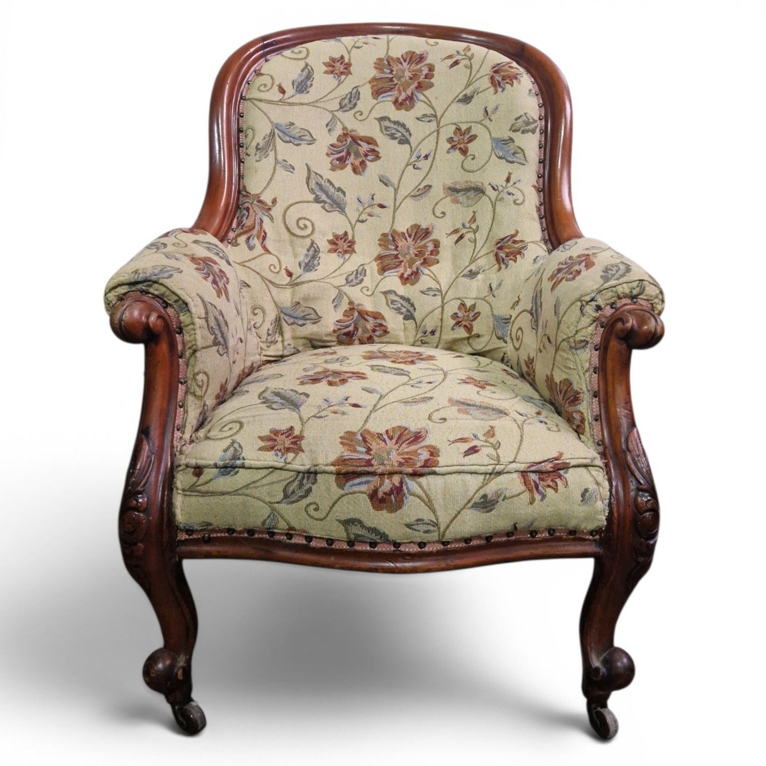 Antique Victorian Spoon Back Armchair Tub Chair Carved Walnut photo for sale