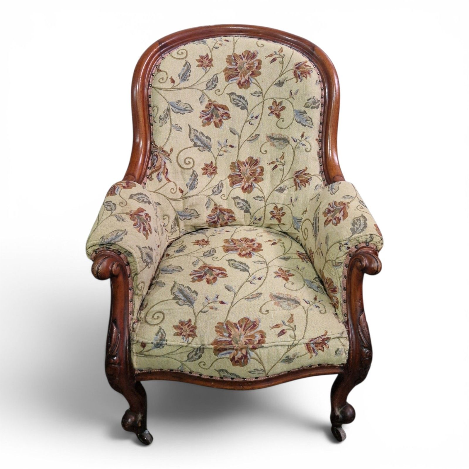 Antique Victorian Spoon Back Armchair Tub Chair Carved Walnut photo Furniture