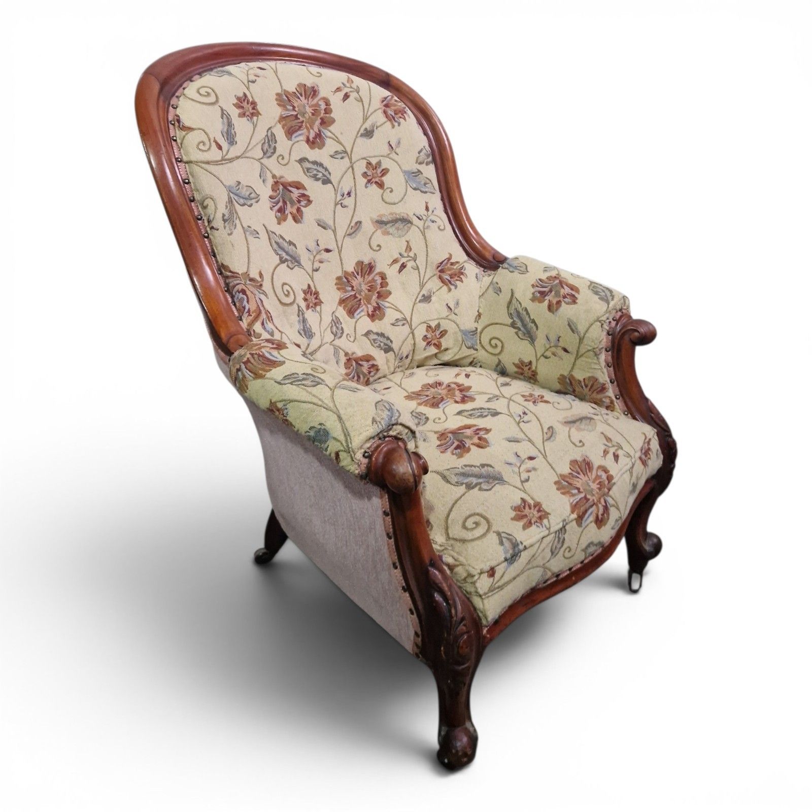 Antique Victorian Spoon Back Armchair Tub Chair Carved Walnut photo buy
