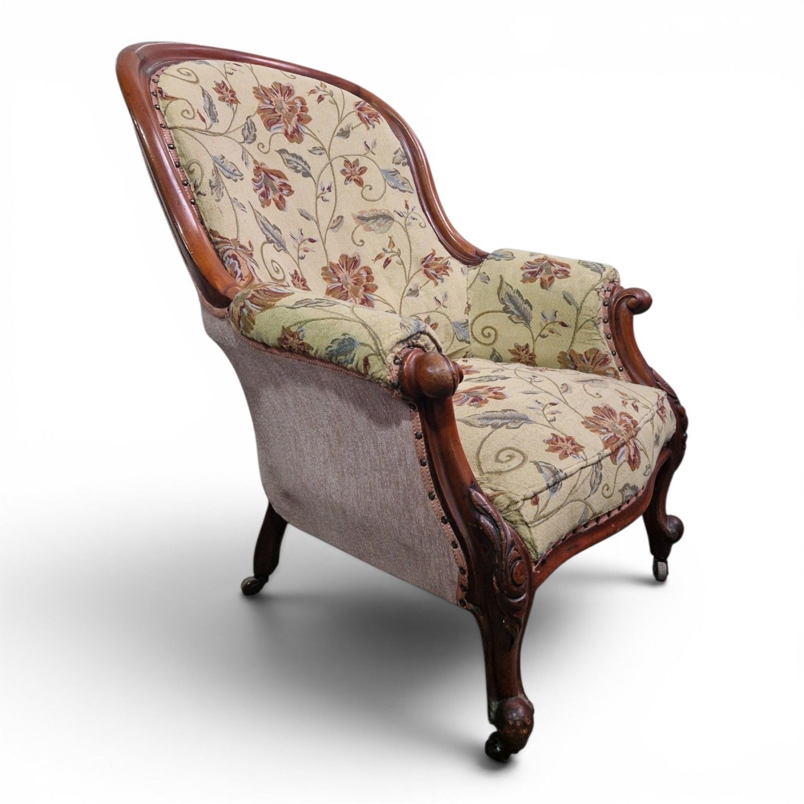 Antique Victorian Spoon Back Armchair Tub Chair Carved Walnut photo vintage