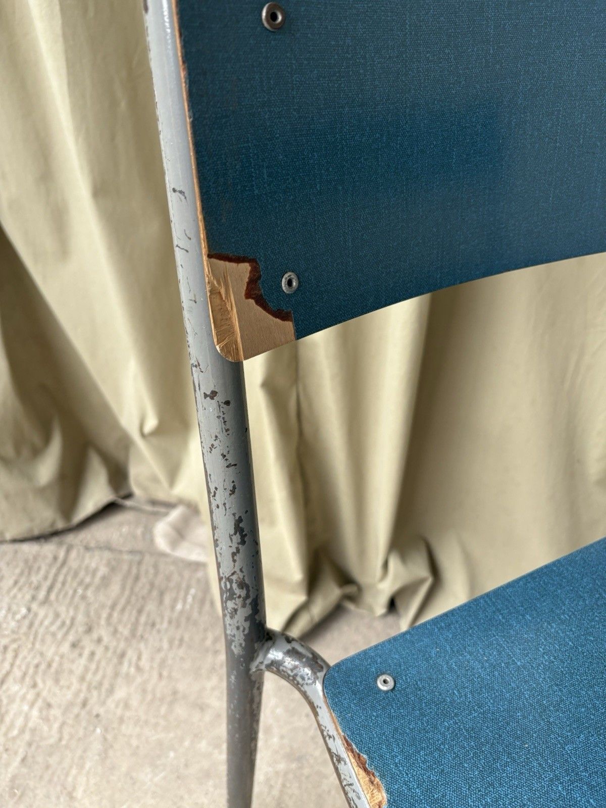 Vtg Mid Century Industrial Metal Set Of 2 Stacking Dining Chairs Retro R1195 photo 100.0