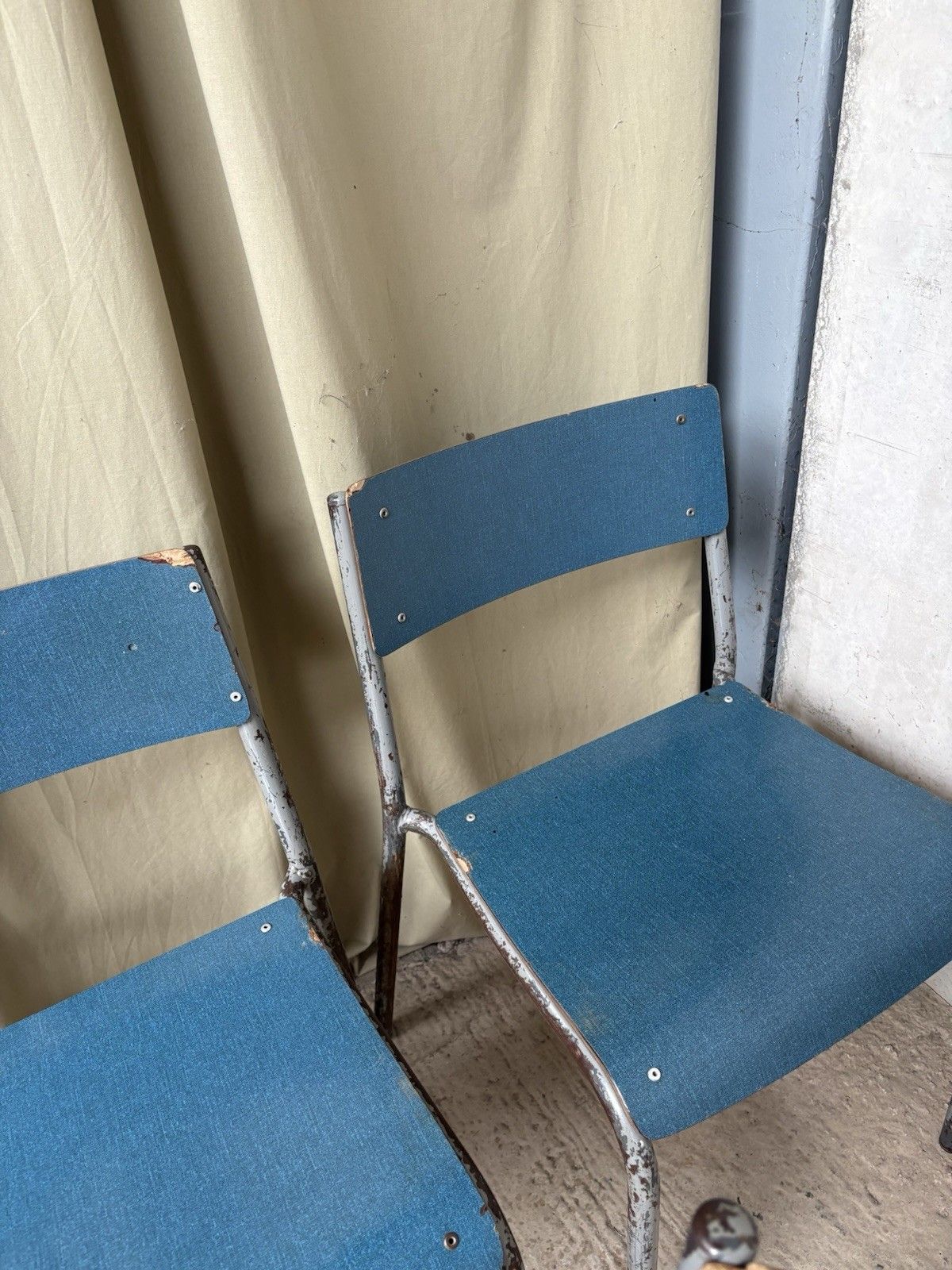 photo for sale Vtg Mid Century Industrial Metal Set Of 6 Stacking Dining Chairs Retro R1196