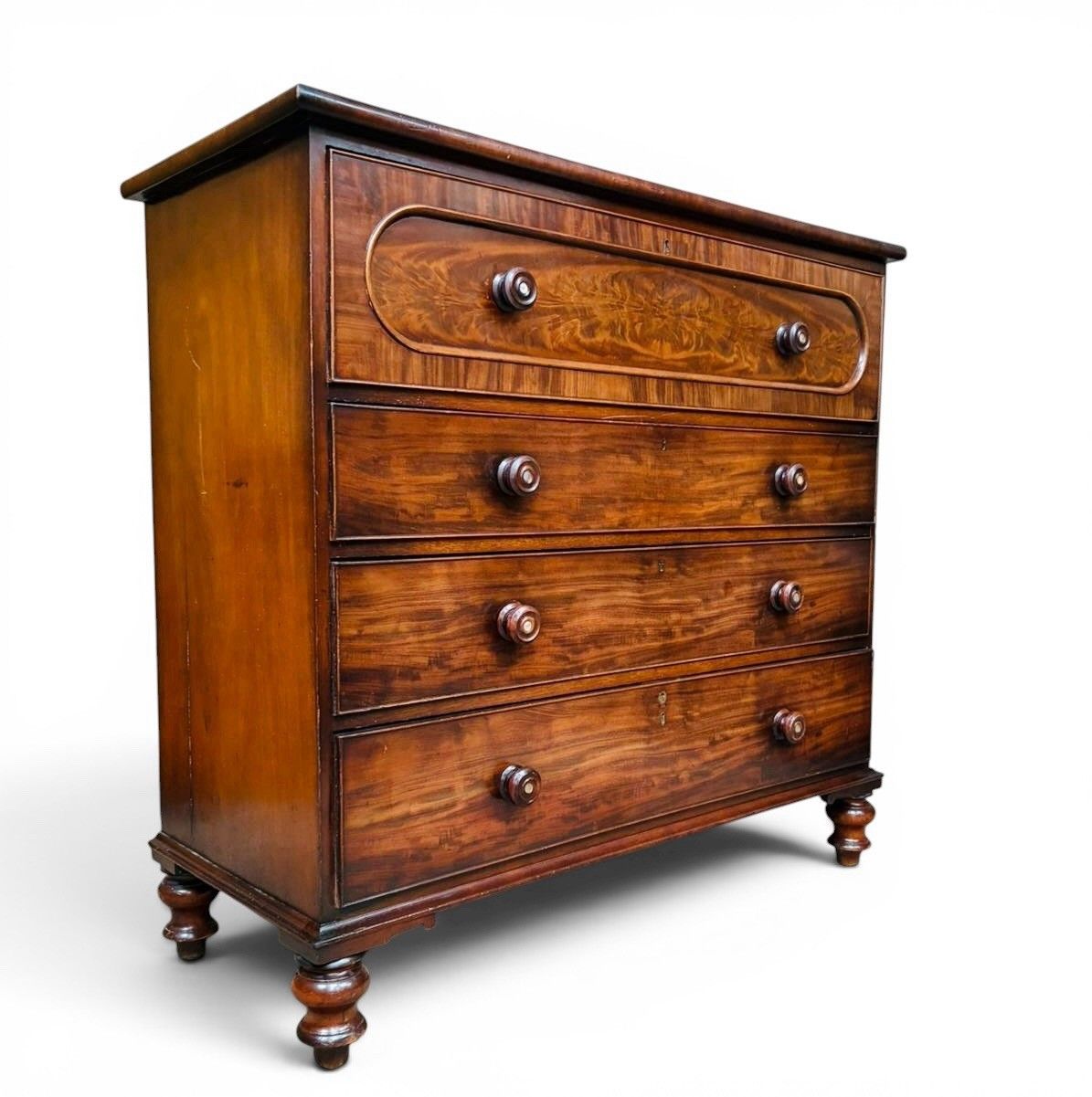Antique Mahogany Chest Of Drawers Superior Quality Victorian Feathered Inlay photo Furniture