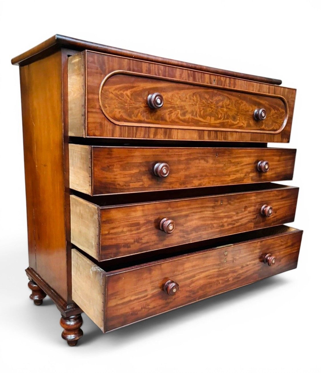 Antique Mahogany Chest Of Drawers Superior Quality Victorian Feathered Inlay photo 595.0