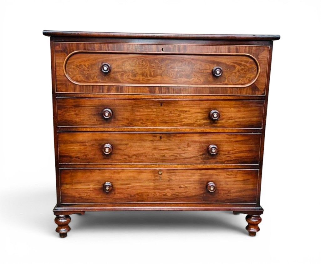 Antique Mahogany Chest Of Drawers Superior Quality Victorian Feathered Inlay photo vinterior