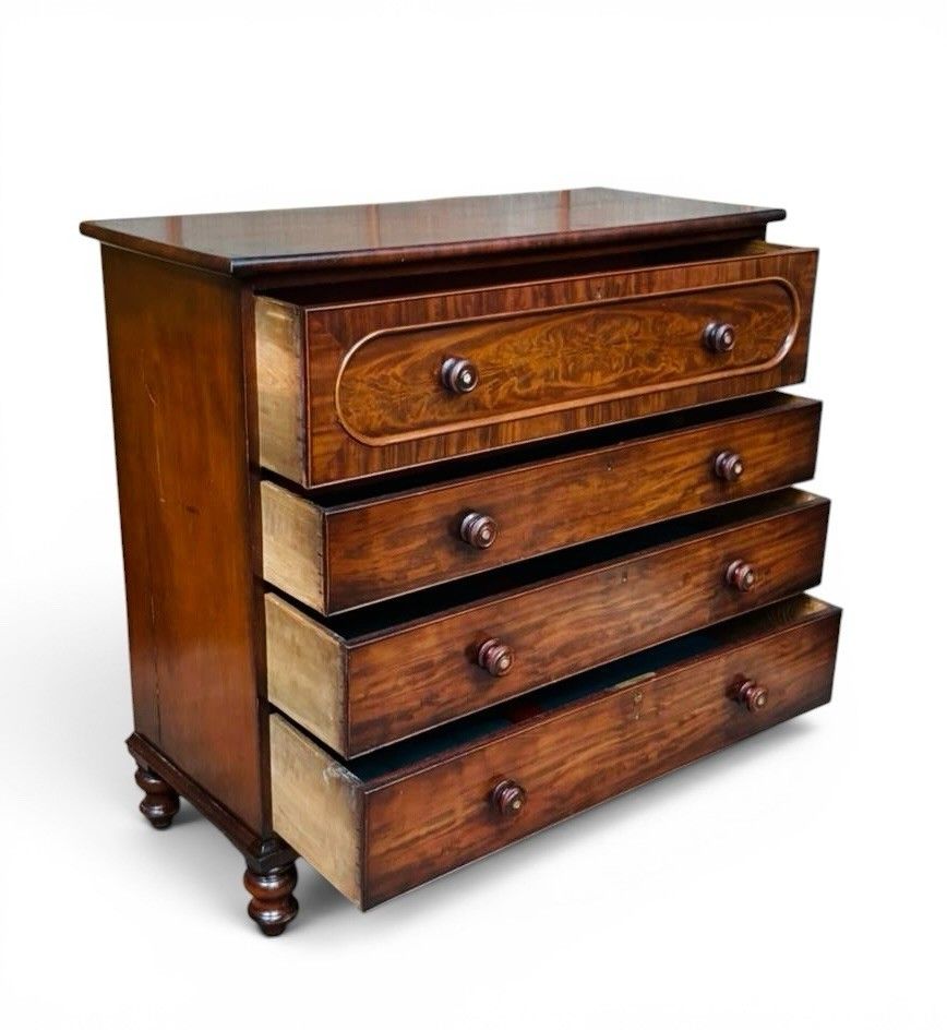 Furniture Antique Mahogany Chest Of Drawers Superior Quality Victorian Feathered Inlay photo