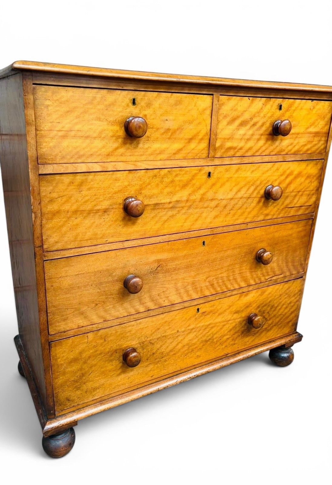 Antique Satin Birch Chest Of Drawers Superior Quality Victorian C1870s Bunn Feet photo furniture