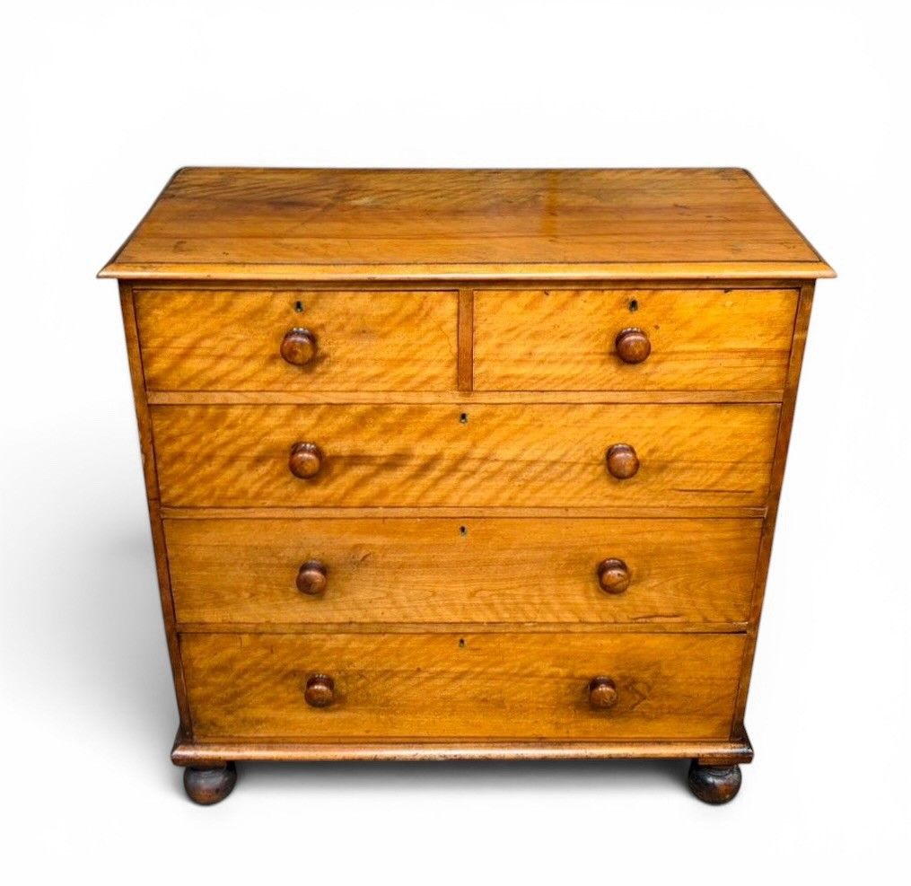 Antique Satin Birch Chest Of Drawers Superior Quality Victorian C1870s Bunn Feet photo vinterior