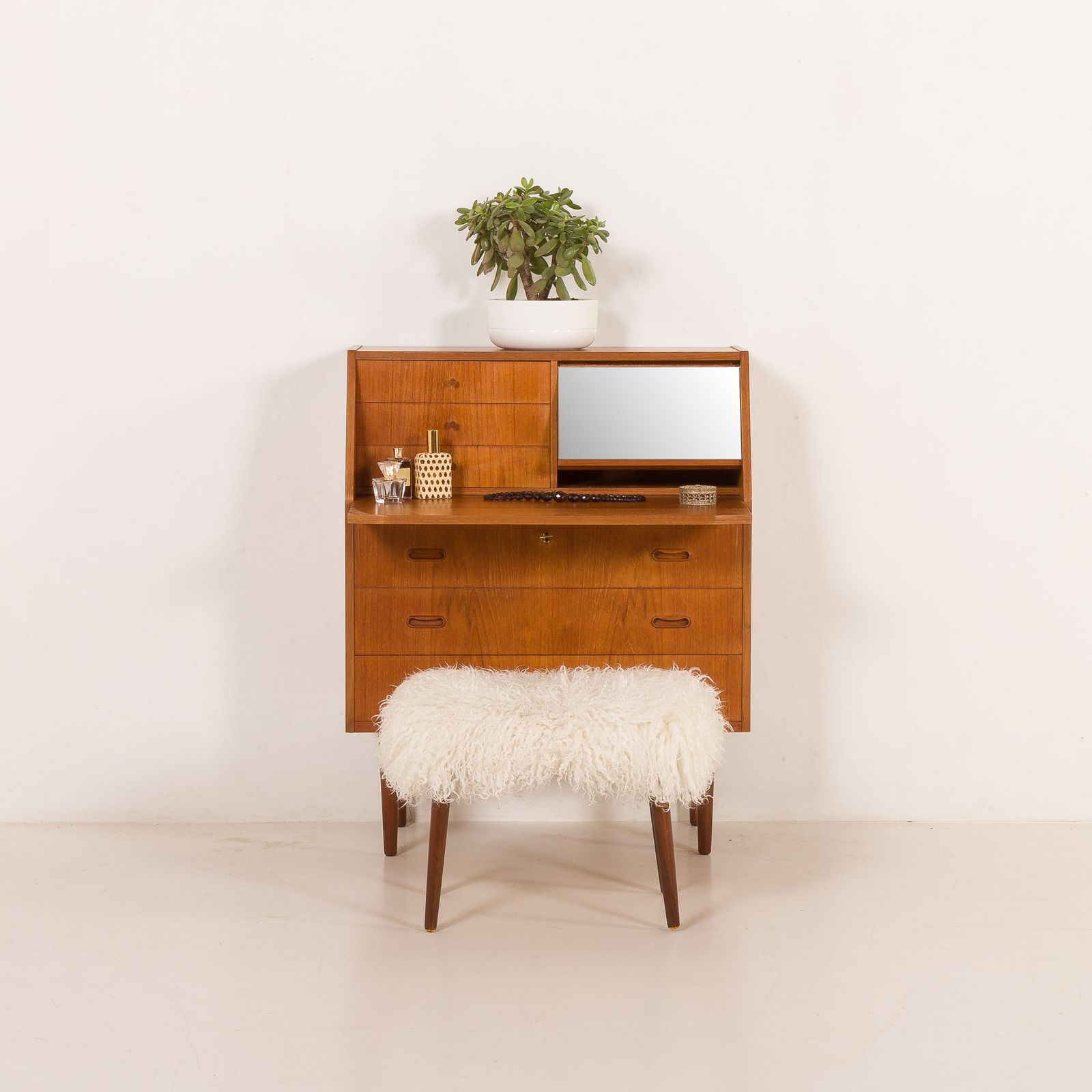 Danish Teak Secretaire With Hidden Vanity, 1960s photo for sale