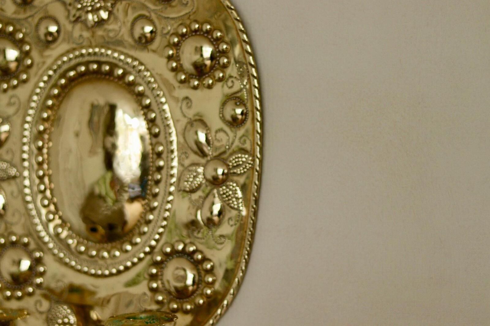 445.0 Pair Large Baroque Style Mid Century Swedish Brass Sconces photo