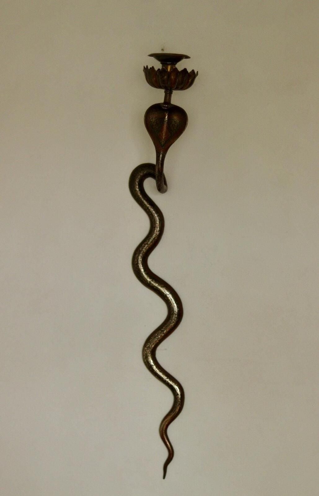715.0 Pair Of Egyptian Revival Style Engraved Brass Cobra Sconces photo