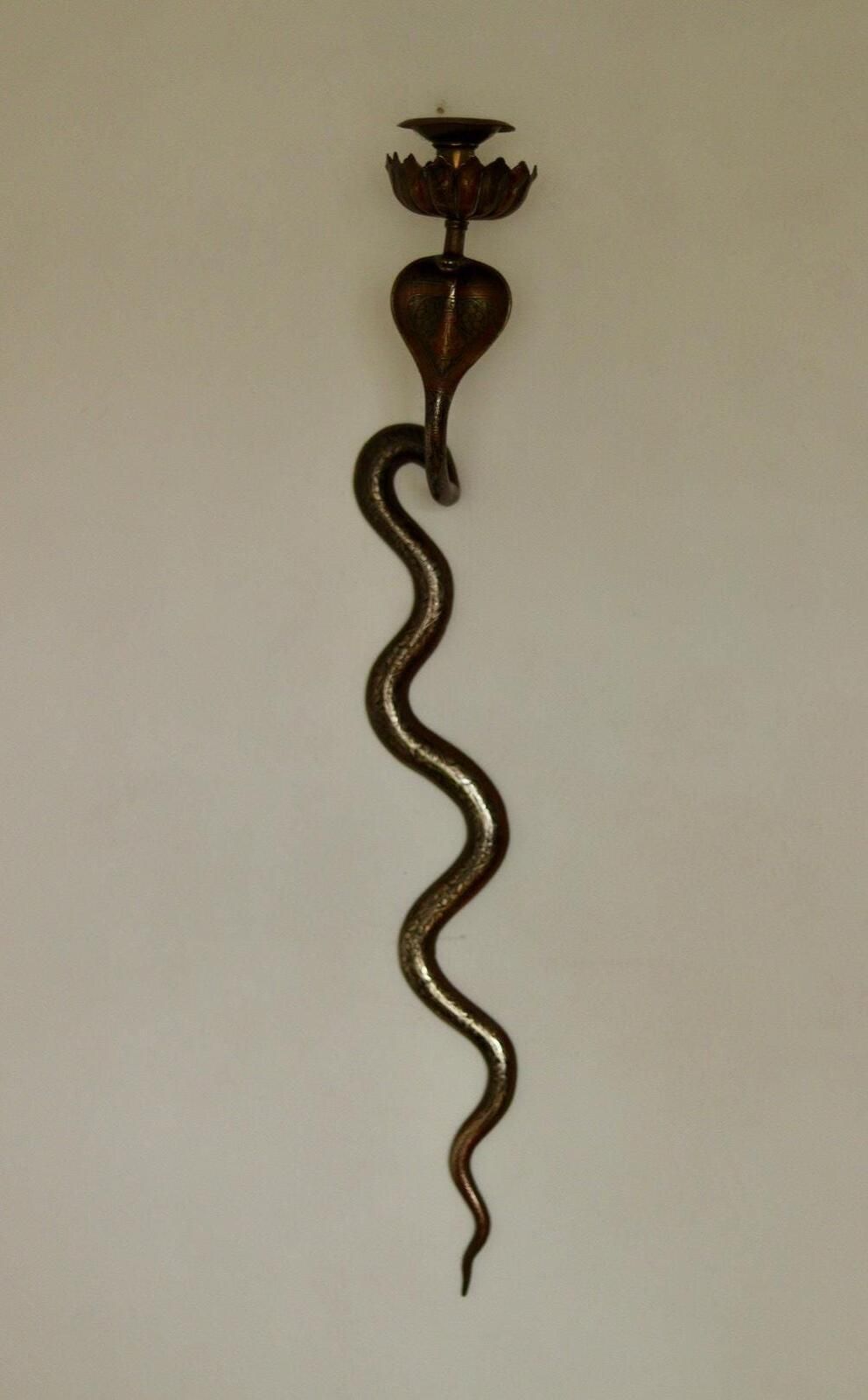 photo vinterior Pair Of Egyptian Revival Style Engraved Brass Cobra Sconces