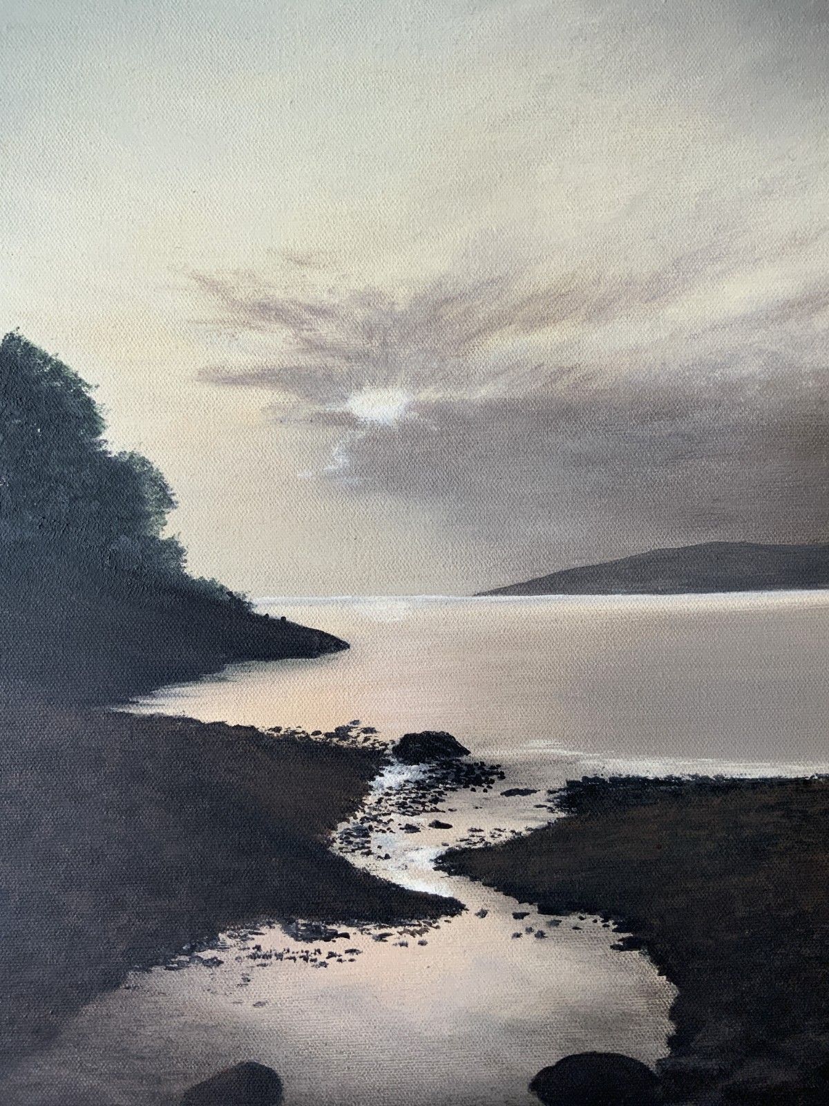 Stunning Isle Of Bute Acrylic Painting Scottish Landscape Moonlit Loch photo Art