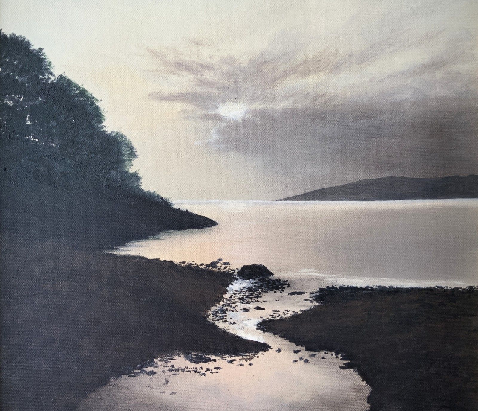 Stunning Isle Of Bute Acrylic Painting Scottish Landscape Moonlit Loch photo vinterior