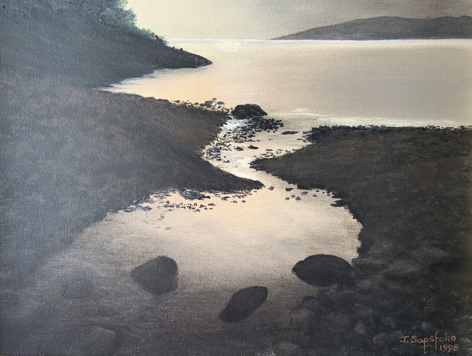 Stunning Isle Of Bute Acrylic Painting Scottish Landscape Moonlit Loch photo buy