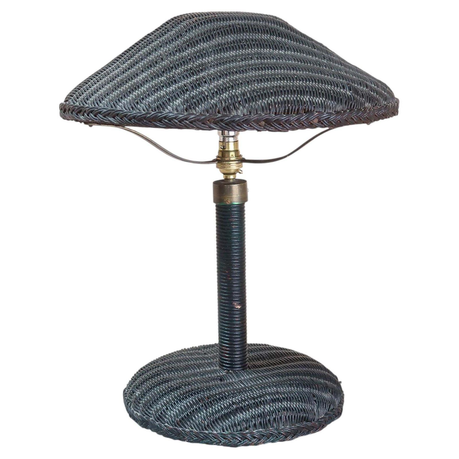 Vintage Black Painted Art Deco Lloyd Loom Table Lamp. English C.1930