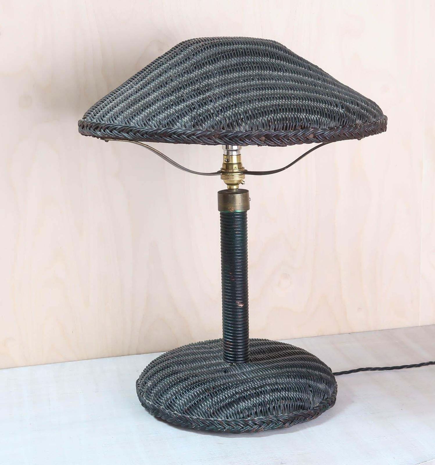 Vintage Black Painted Art Deco Lloyd Loom Table Lamp. English C.1930 photo furniture