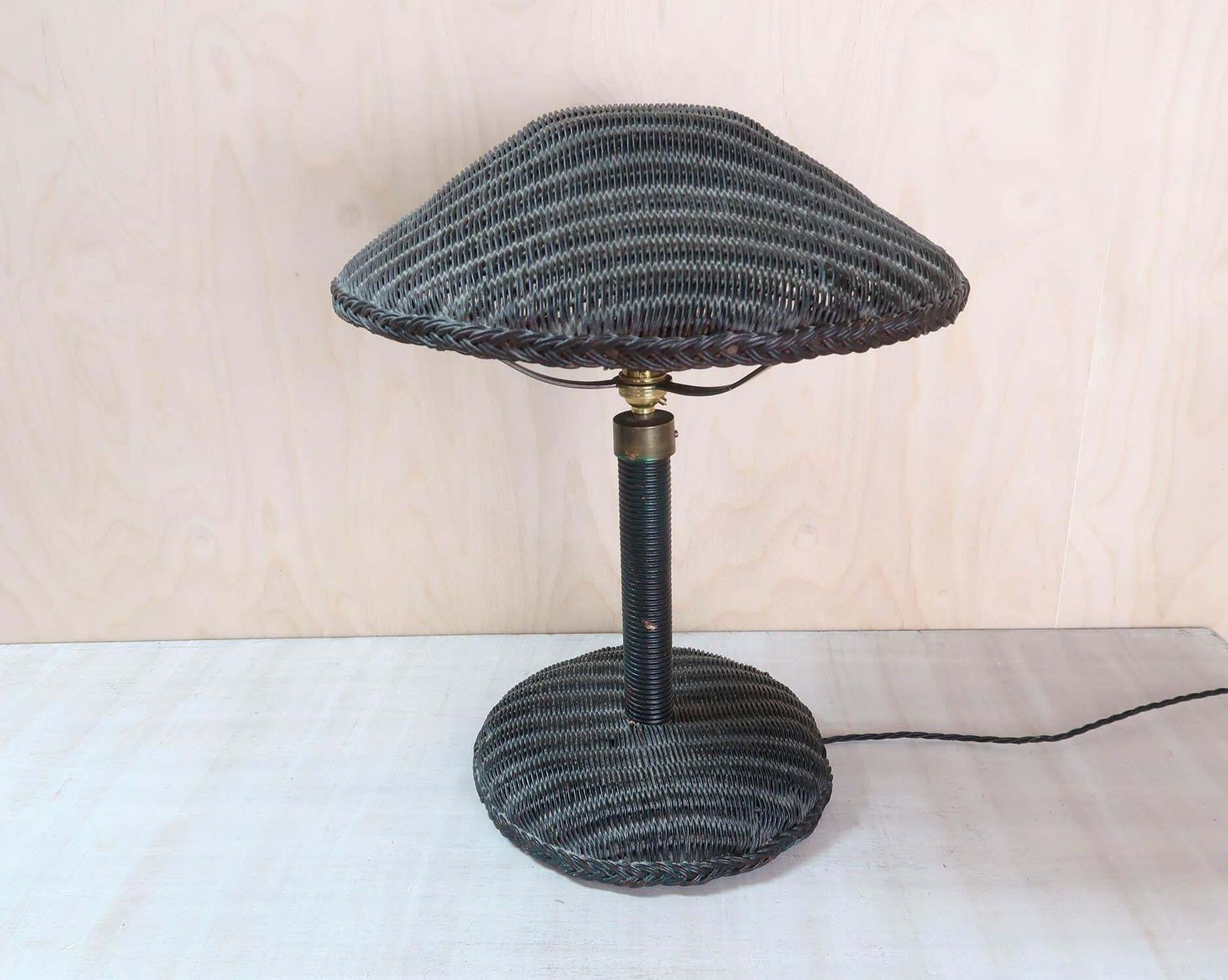 Vintage Black Painted Art Deco Lloyd Loom Table Lamp. English C.1930 photo for sale