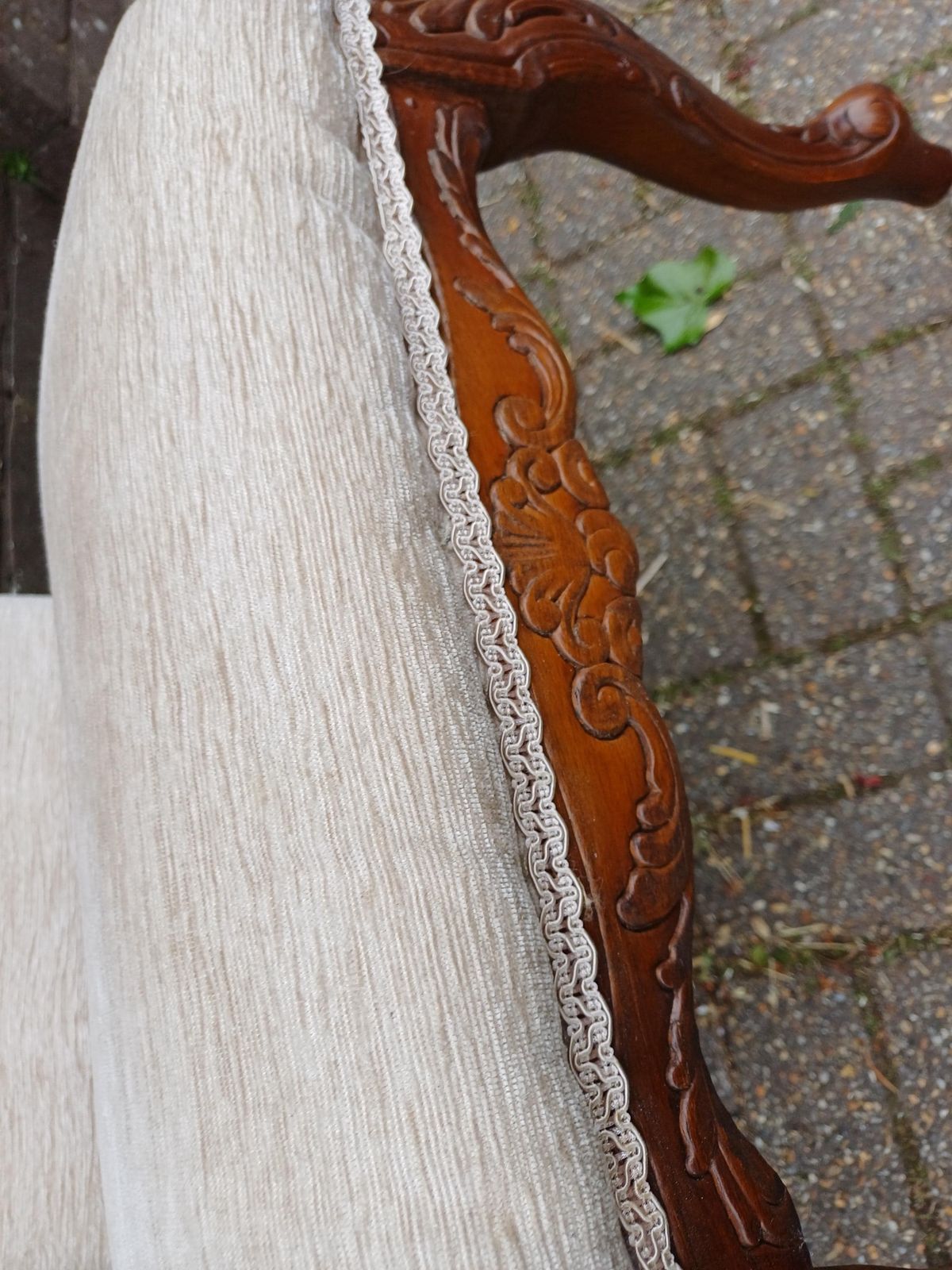 photo furniture Pair Of Vintage Newly Upholstered Nursing Chairs Carved Hardwood Side Occasional Chairs