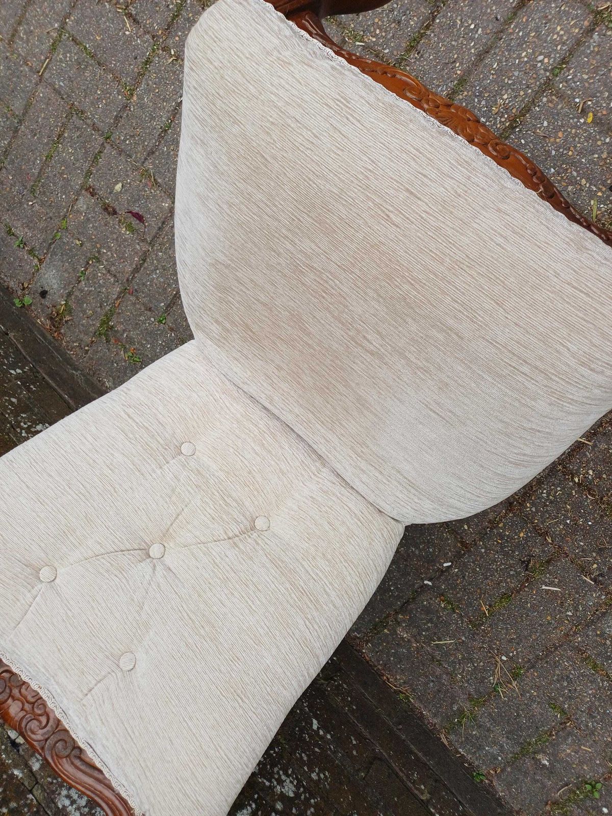 photo buy Pair Of Vintage Newly Upholstered Nursing Chairs Carved Hardwood Side Occasional Chairs