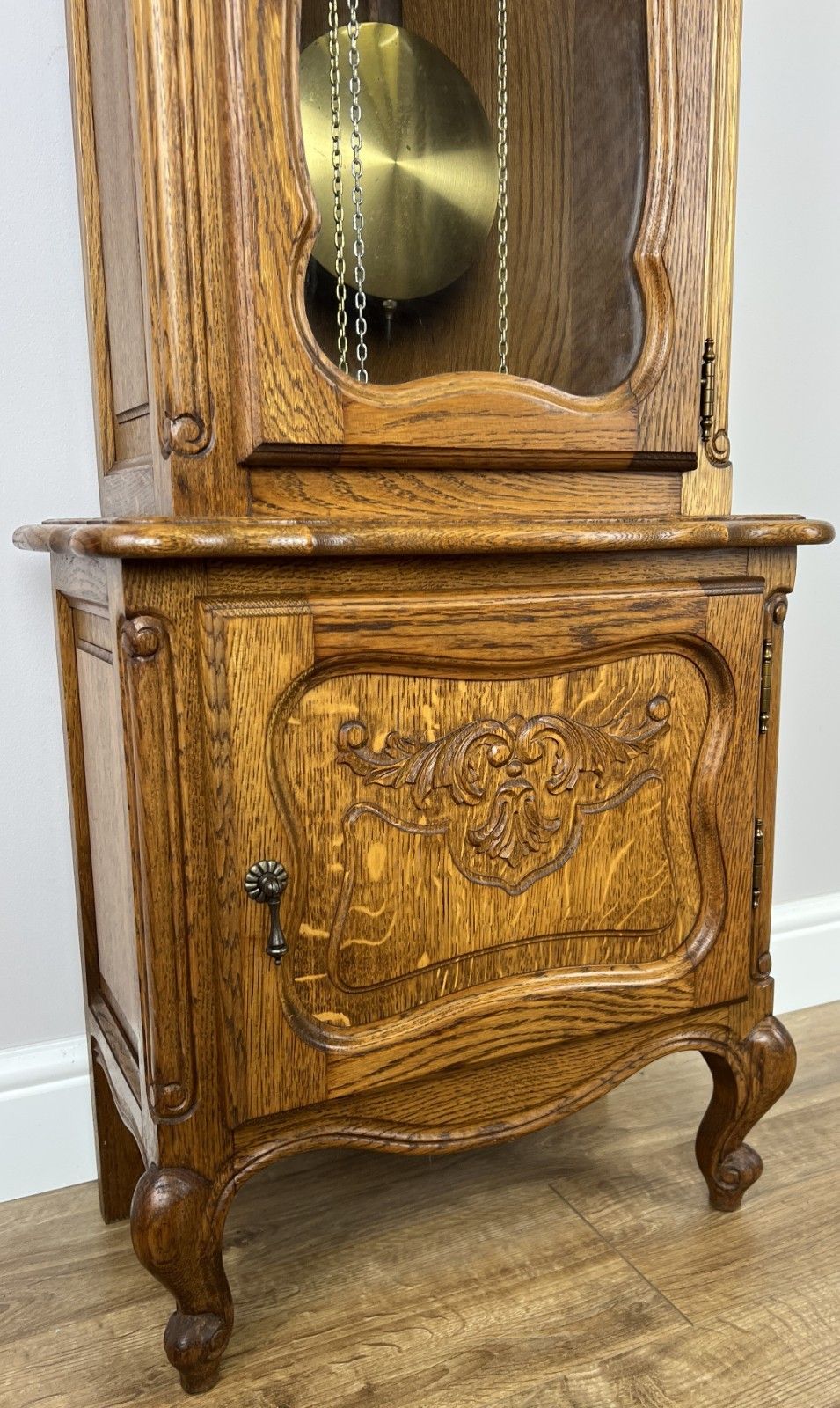 photo furniture Grandfather Clock Vintage French Style Oak Carved Decorative Clock Lot 6096