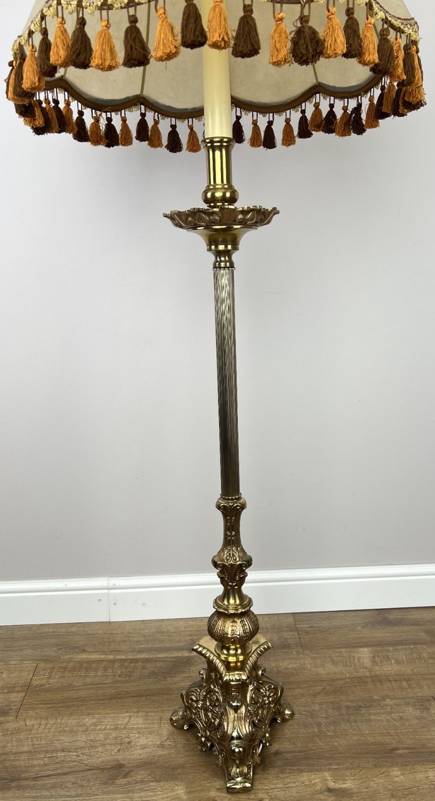 Floor Lamp Vintage French Style Standing Lamp Ornate With Tassel Shade Lot 6076 photo vinterior