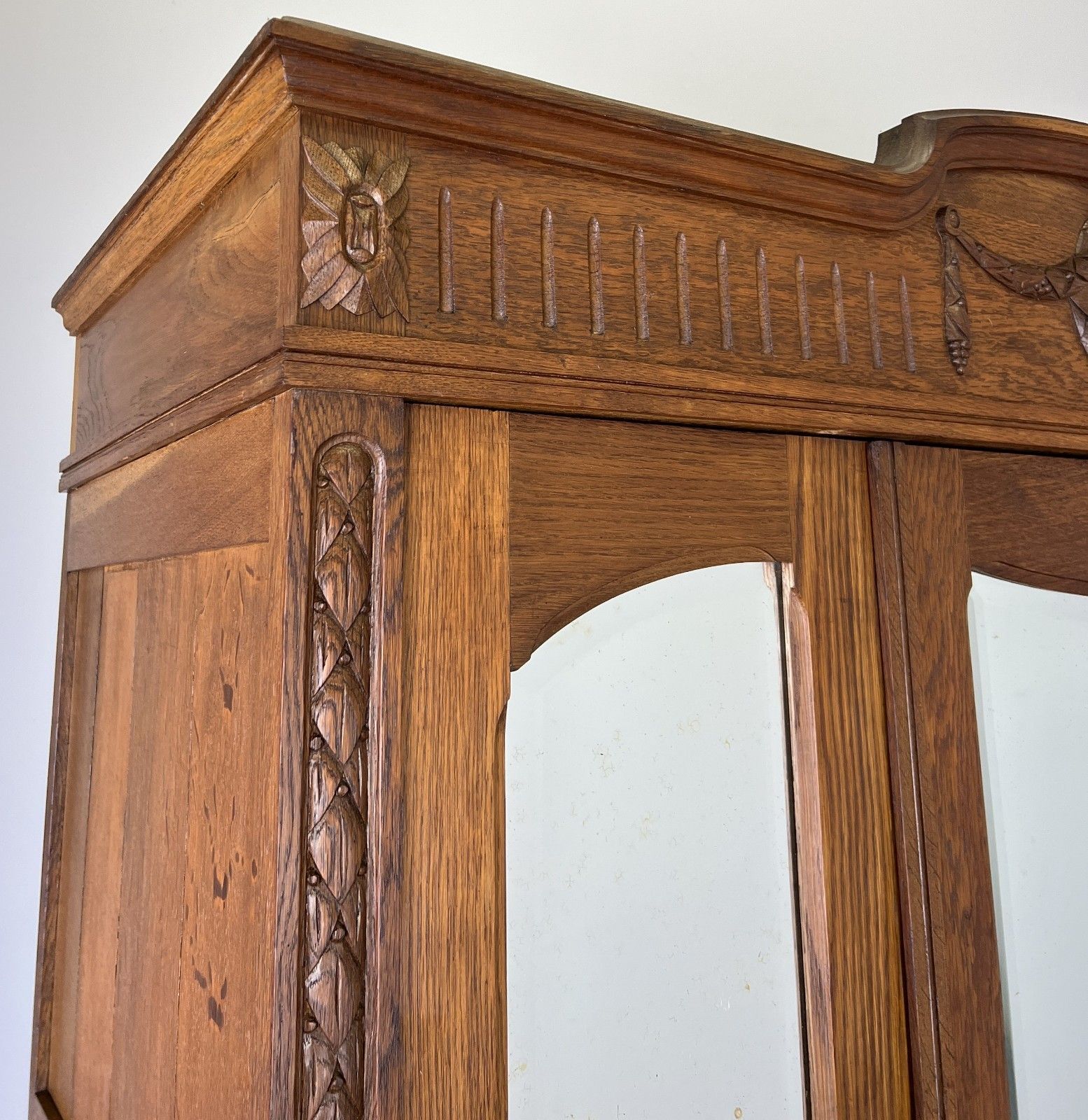 Wardrobe Antique French Oak Two Door Mirrored Carved Armoire Cabinet Lot 6097 photo for sale