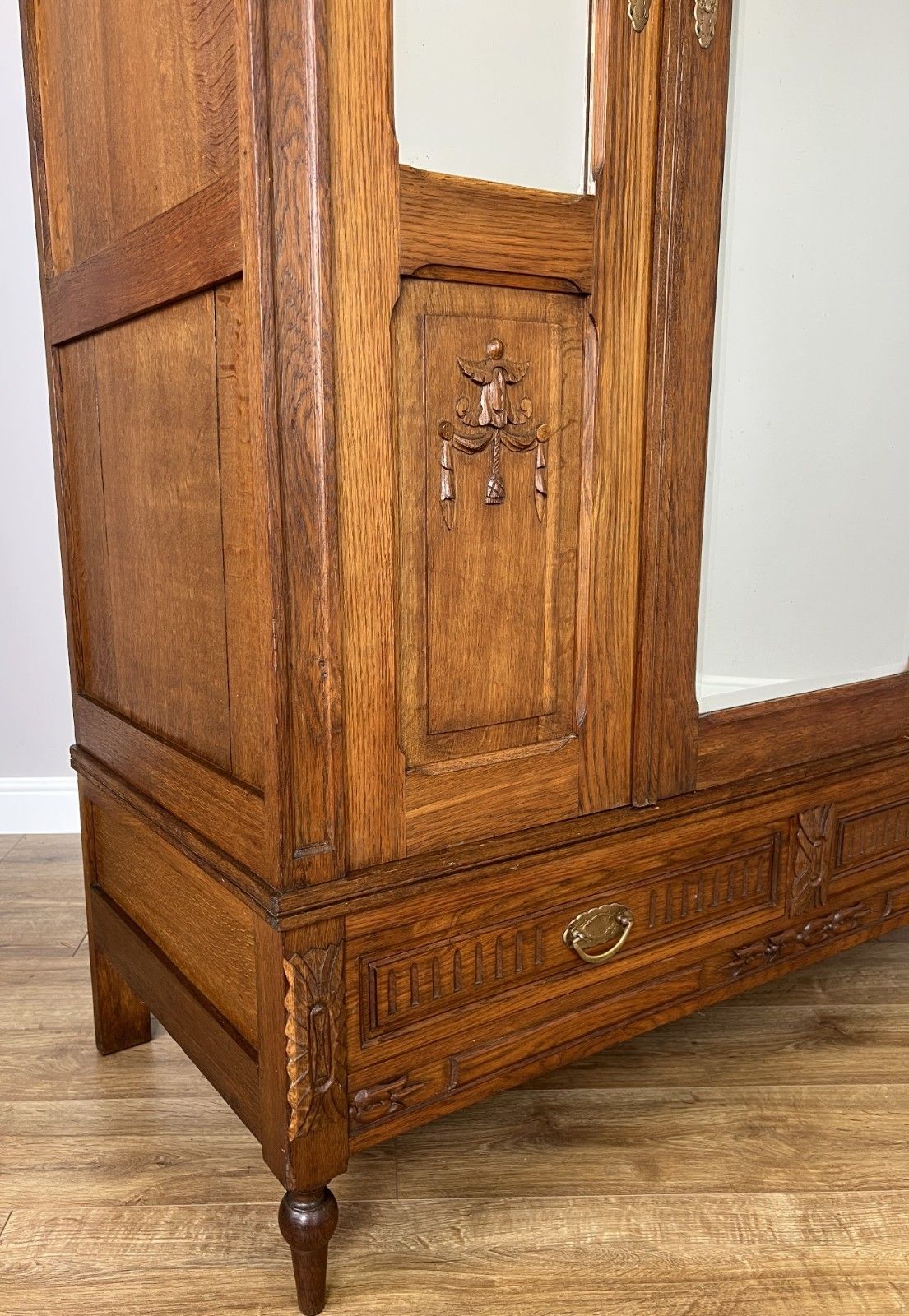 Wardrobe Antique French Oak Two Door Mirrored Carved Armoire Cabinet Lot 6097 photo vinterior