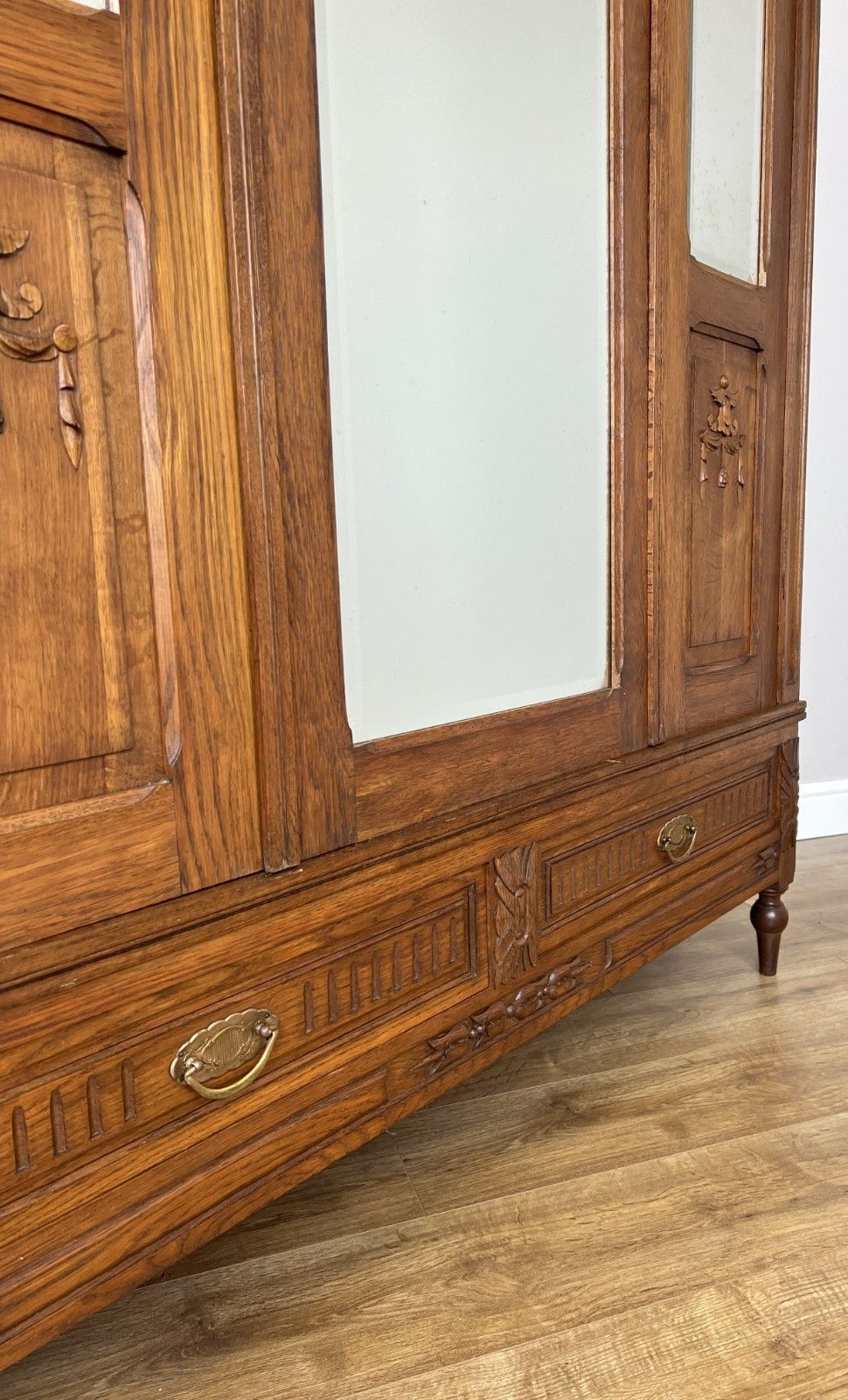Wardrobe Antique French Oak Two Door Mirrored Carved Armoire Cabinet Lot 6097 photo vintage