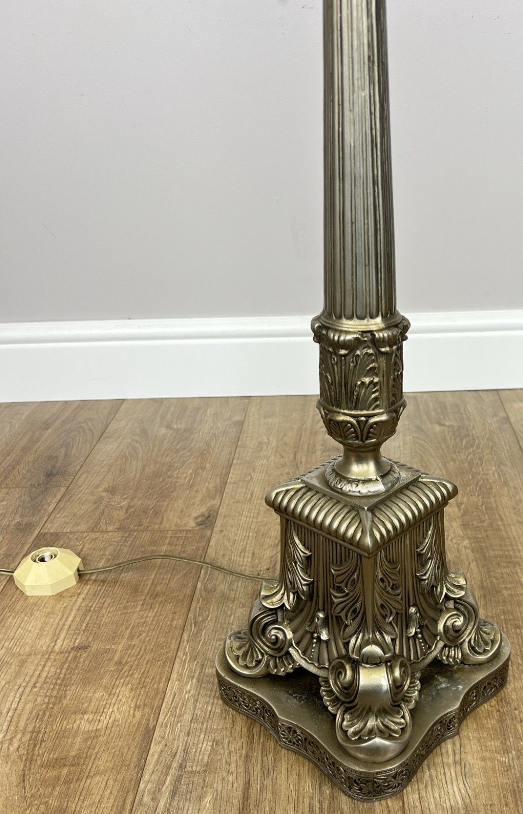photo vintage Floor Lamp Vintage French Ornate Metal Standing Lamp With Tassel Shade Lot 6087