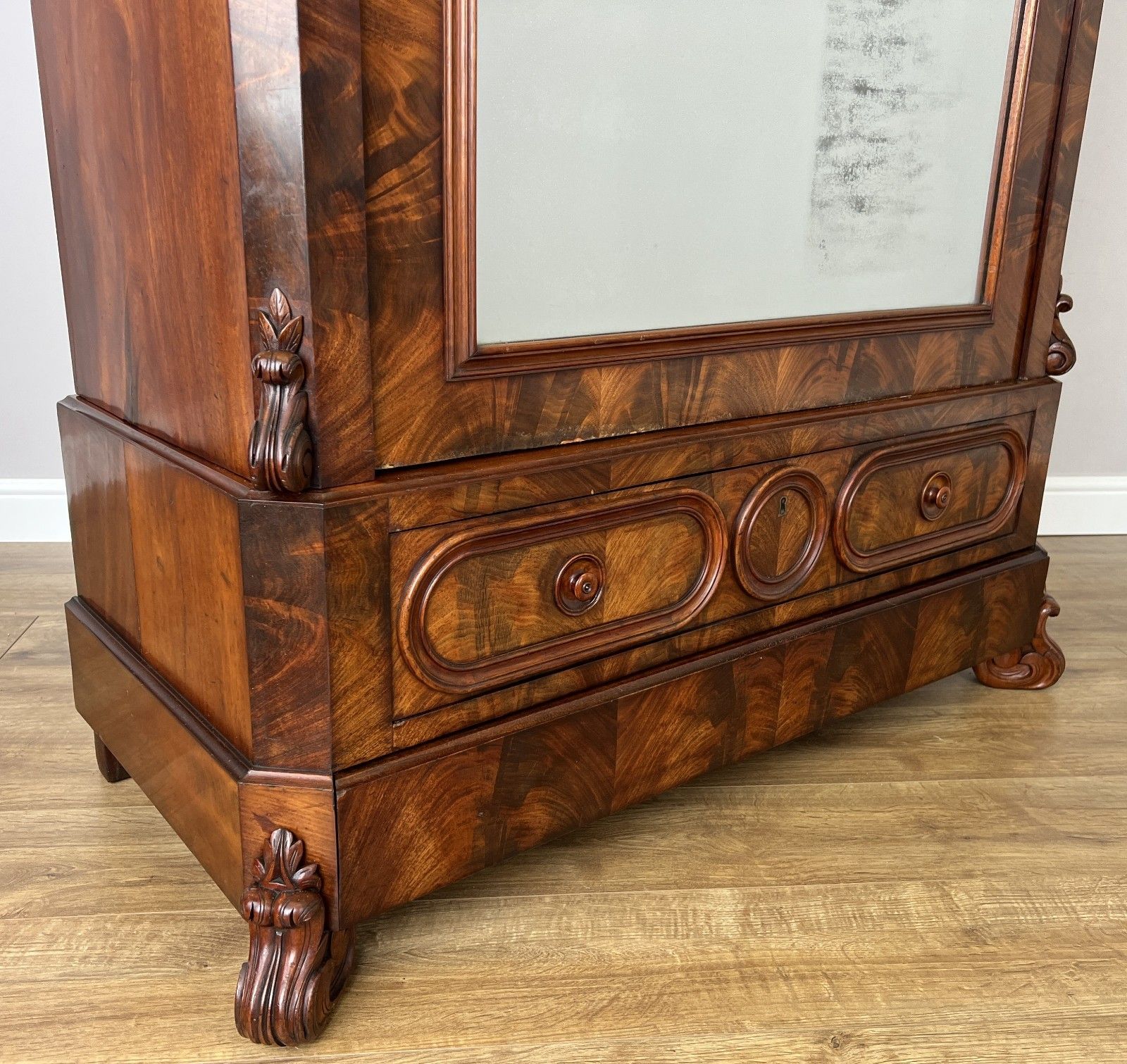 Wardrobe Antique French Burr Walnut Mirrored Two Drawer Armoire Cabinet Lot 6098 photo vintage