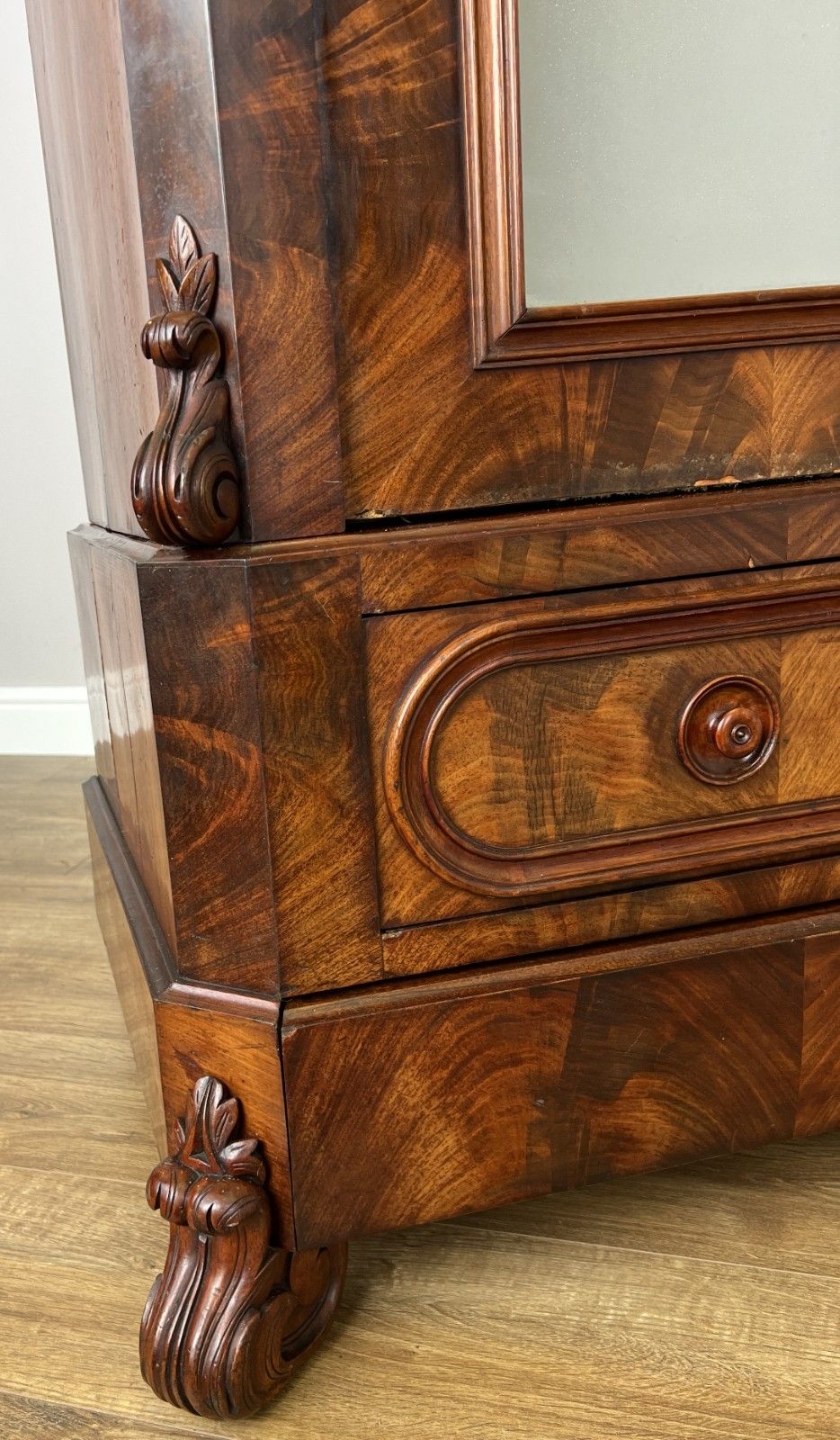 photo vintage Wardrobe Antique French Burr Walnut Mirrored Two Drawer Armoire Cabinet Lot 6098