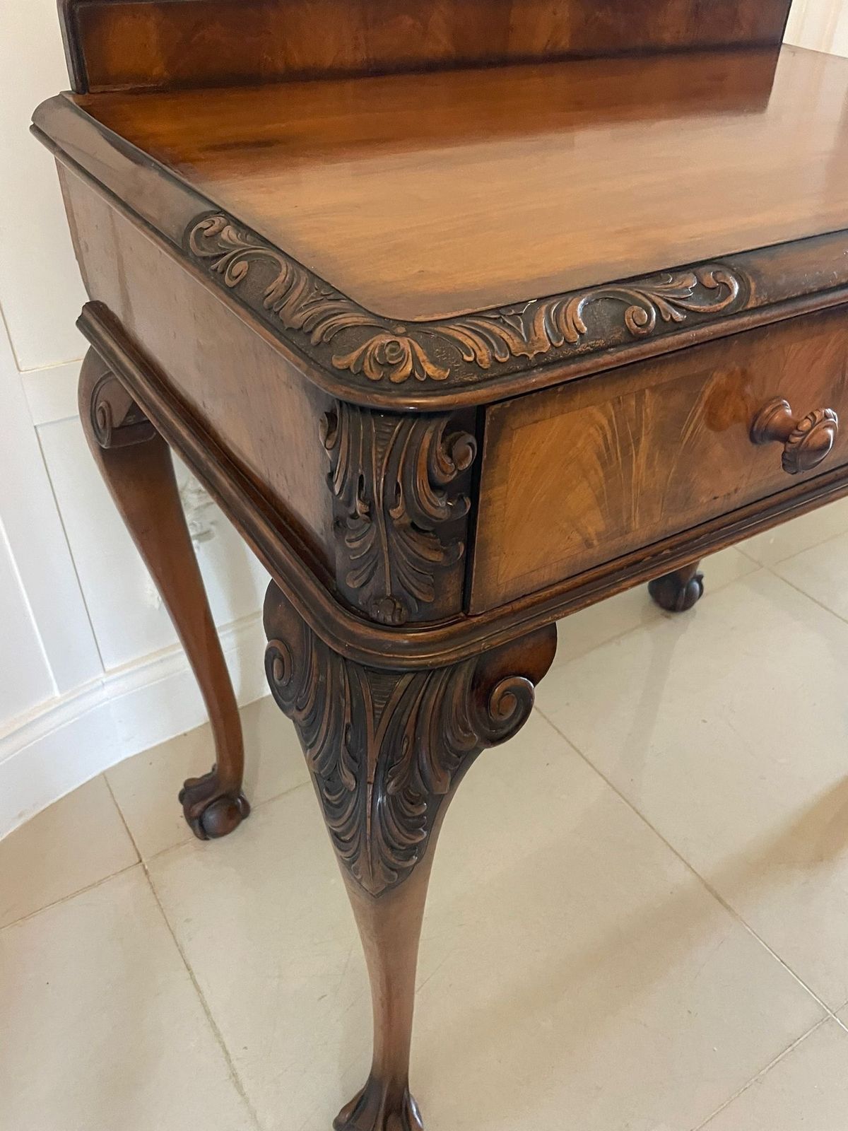 Superb Quality Antique Early 20th Century Carved Burr Walnut Hall Table By Maple And Co. photo 1595.0