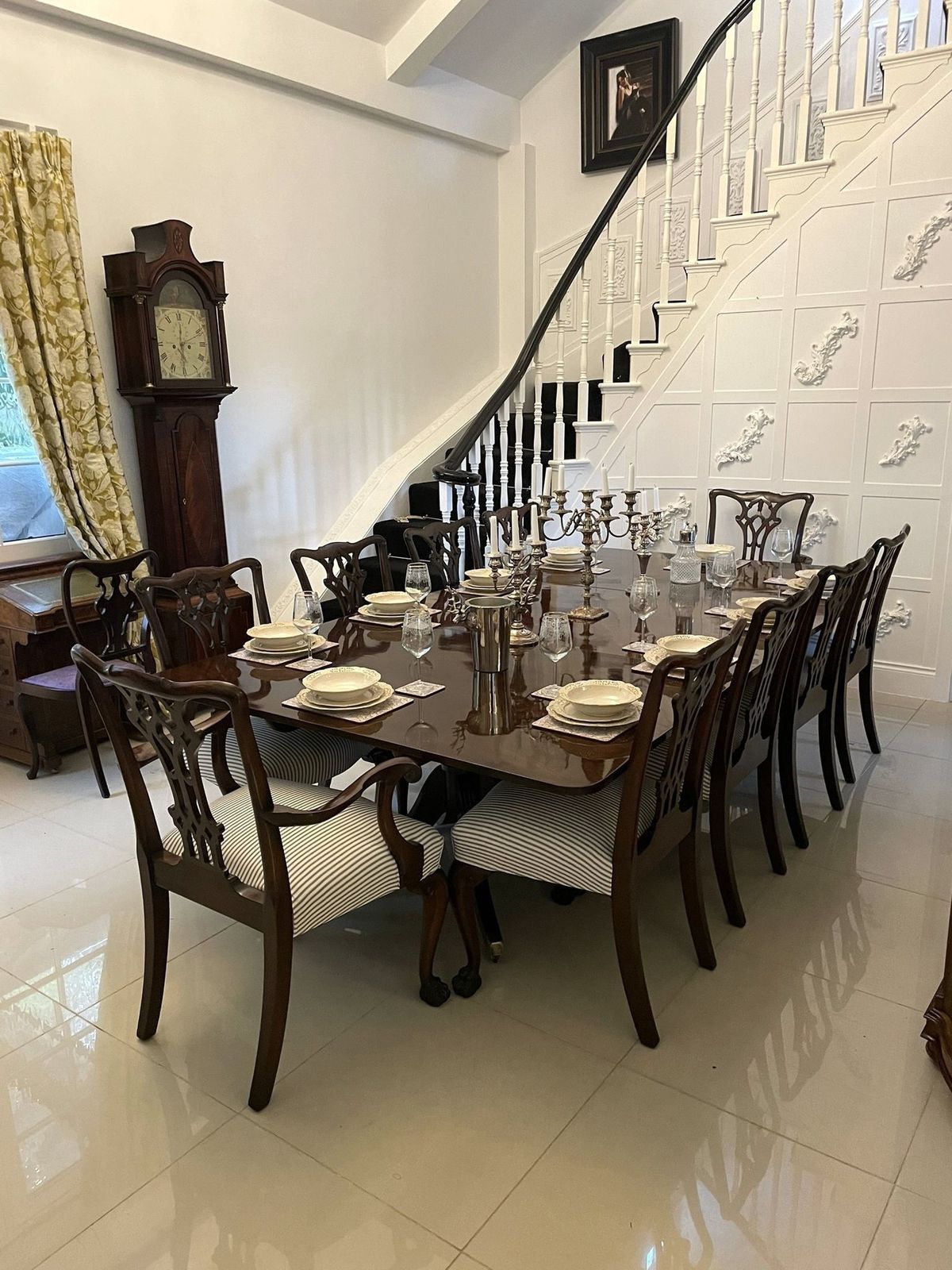 Large Antique 19th Centuryoutstanding Quality Figured Mahogany 3 Pilar Dining Table photo Furniture