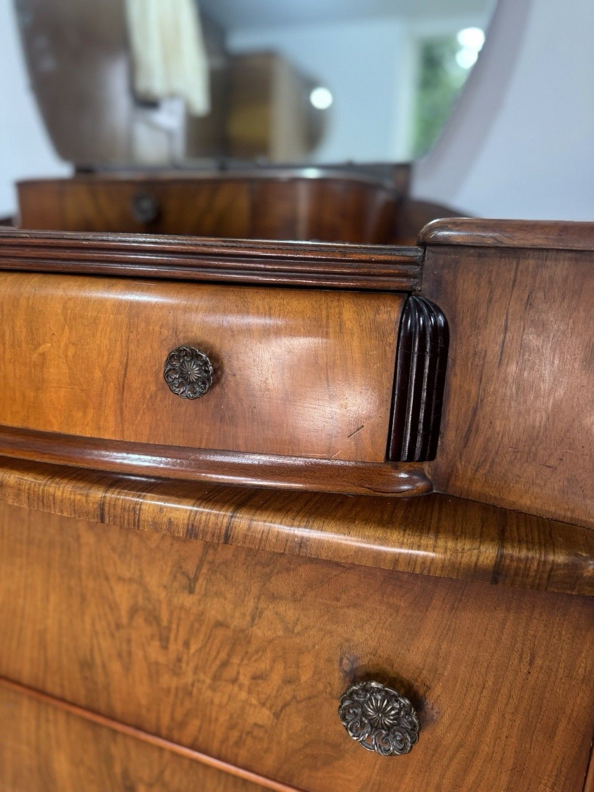Vintage Dressing Table Drawers Oval Mirror Art Deco Mid Century photo 285.0
