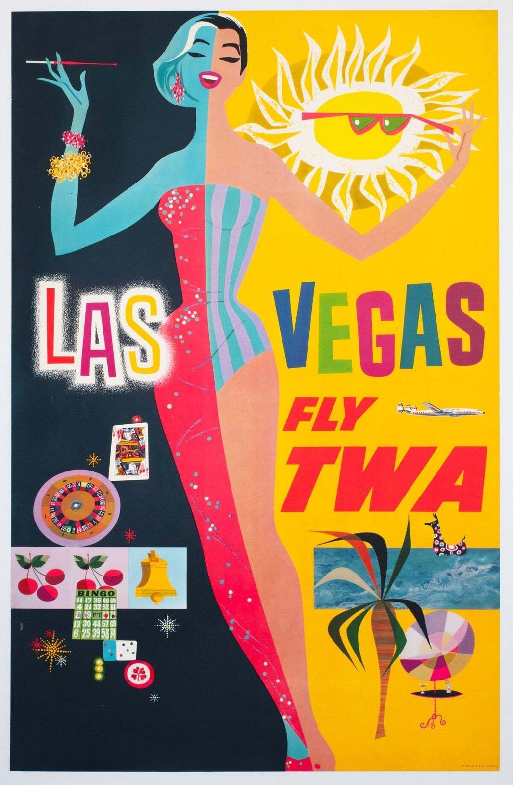 Twa Las Vegas 1950s Airline Travel Advertising Poster, David Klein